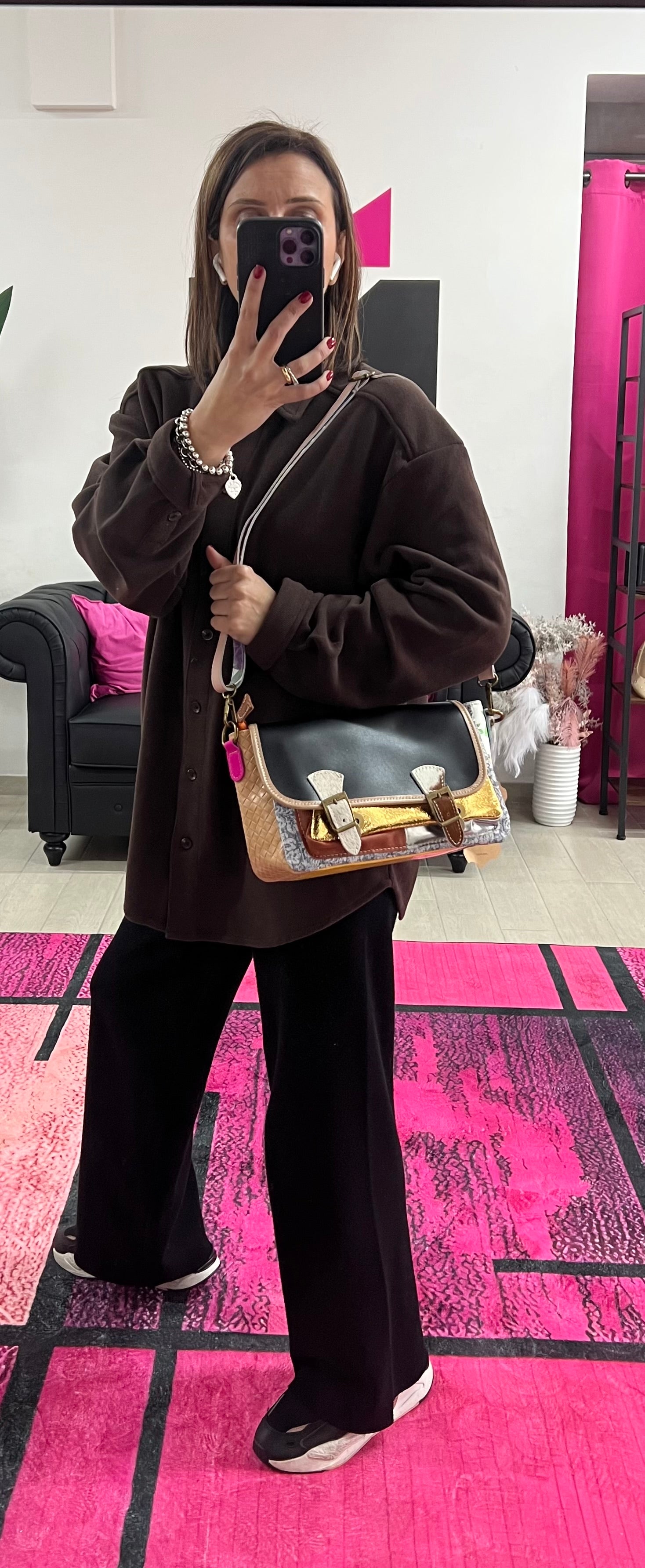 Country cartella patchwork nero e cocco lilla