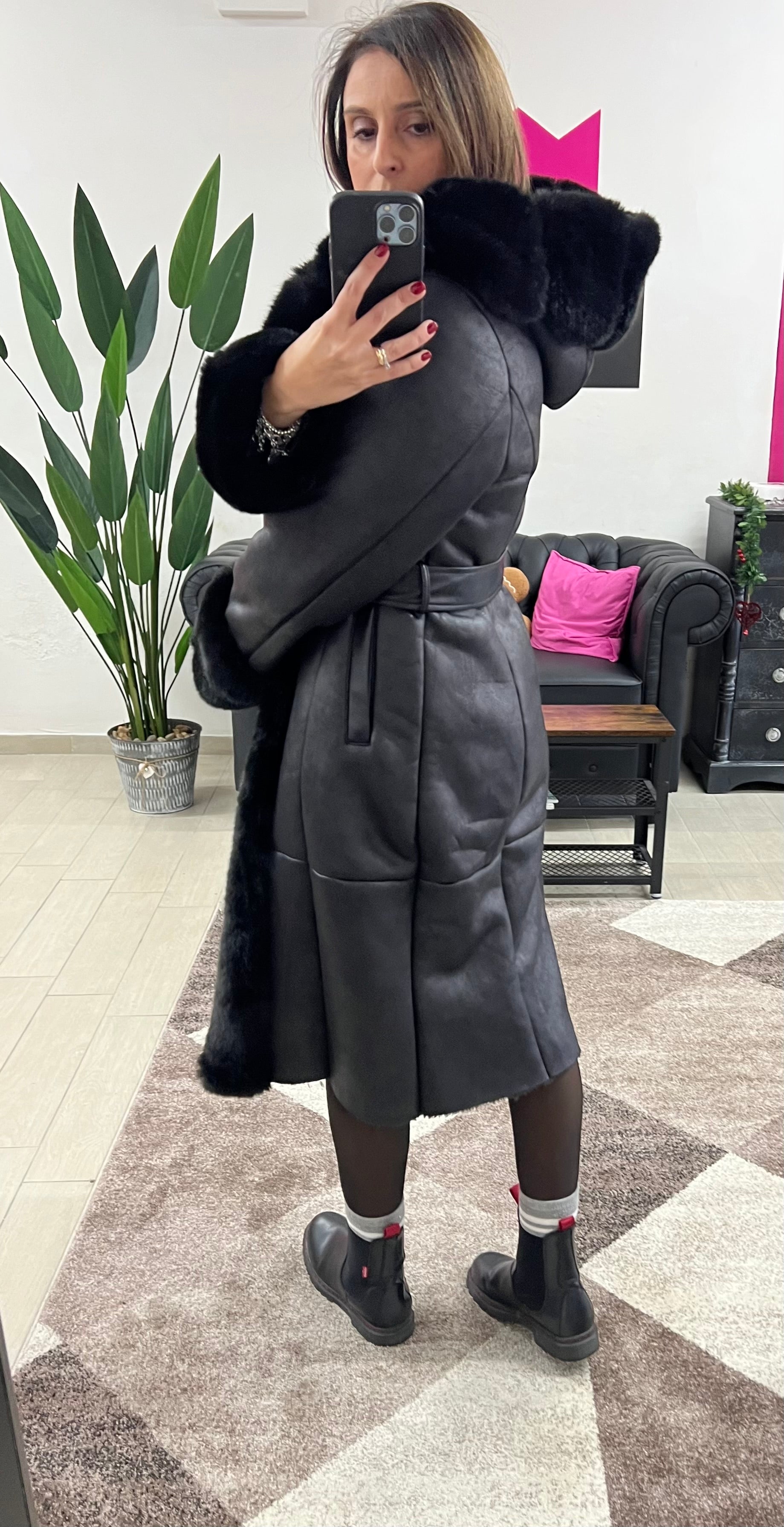 Eco-down jacket with black hood
