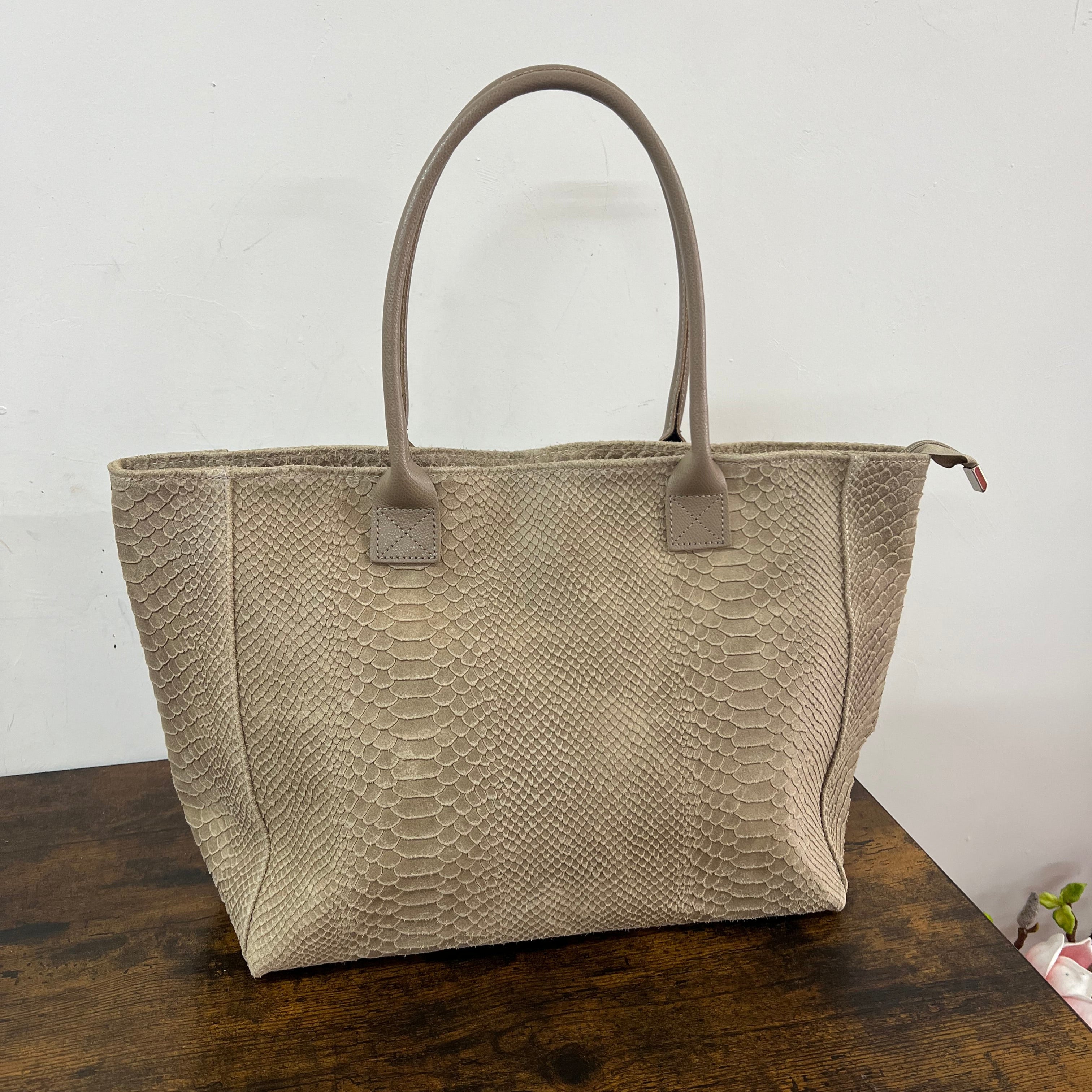 Dove grey crocodile effect tote bag