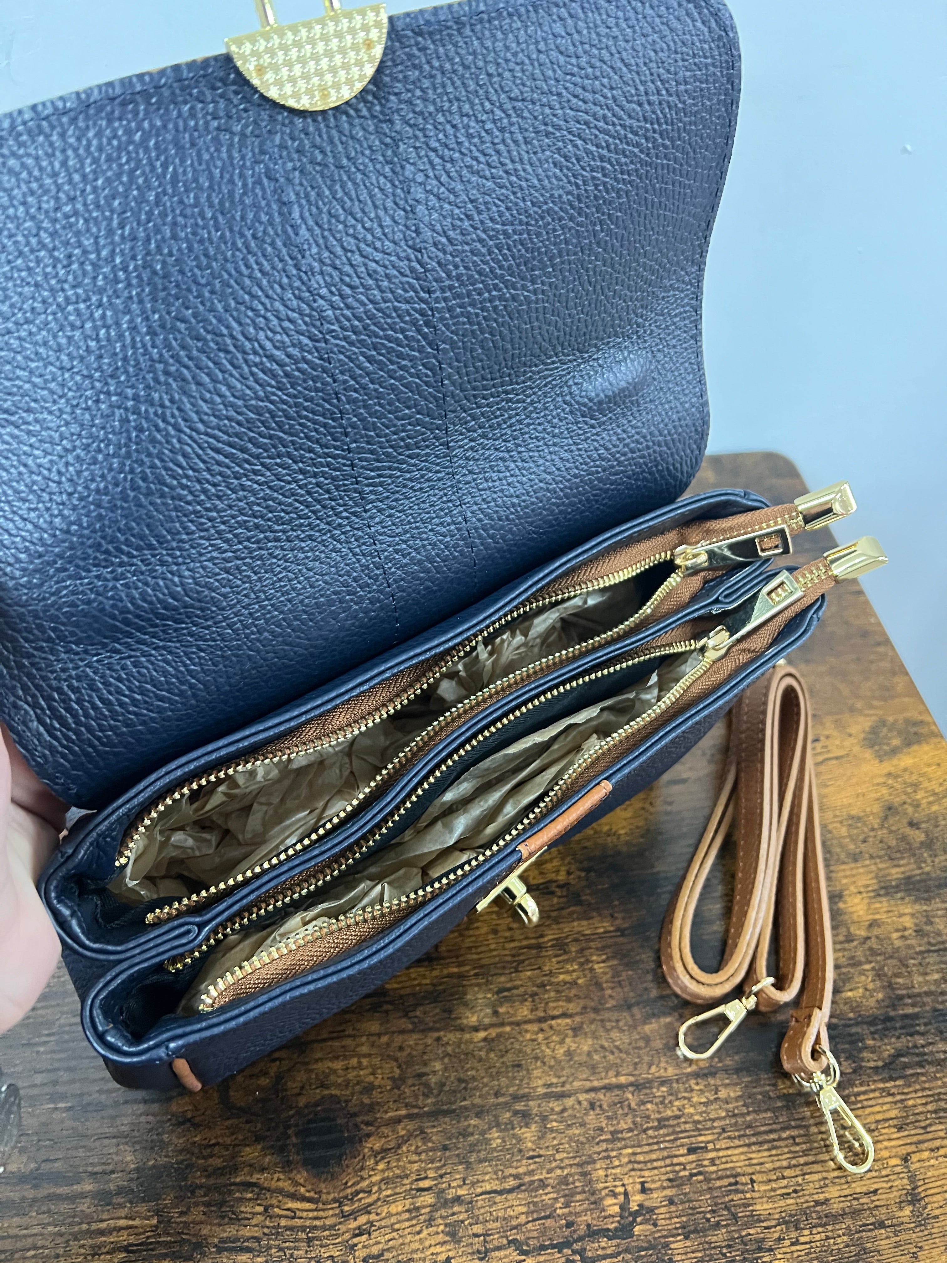 Valigetta trilly blu navy e cuoio scuro