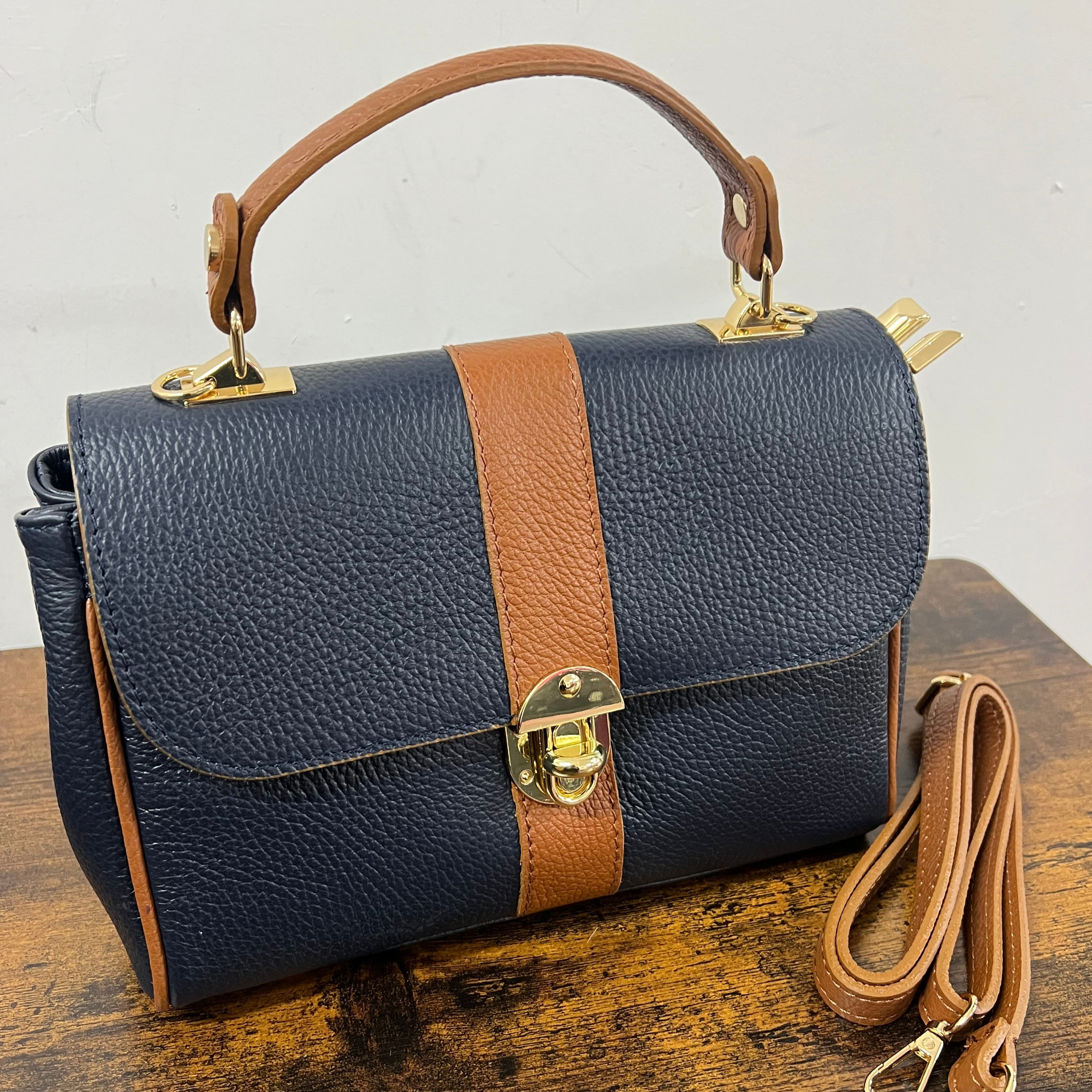 Valigetta trilly blu navy e cuoio scuro