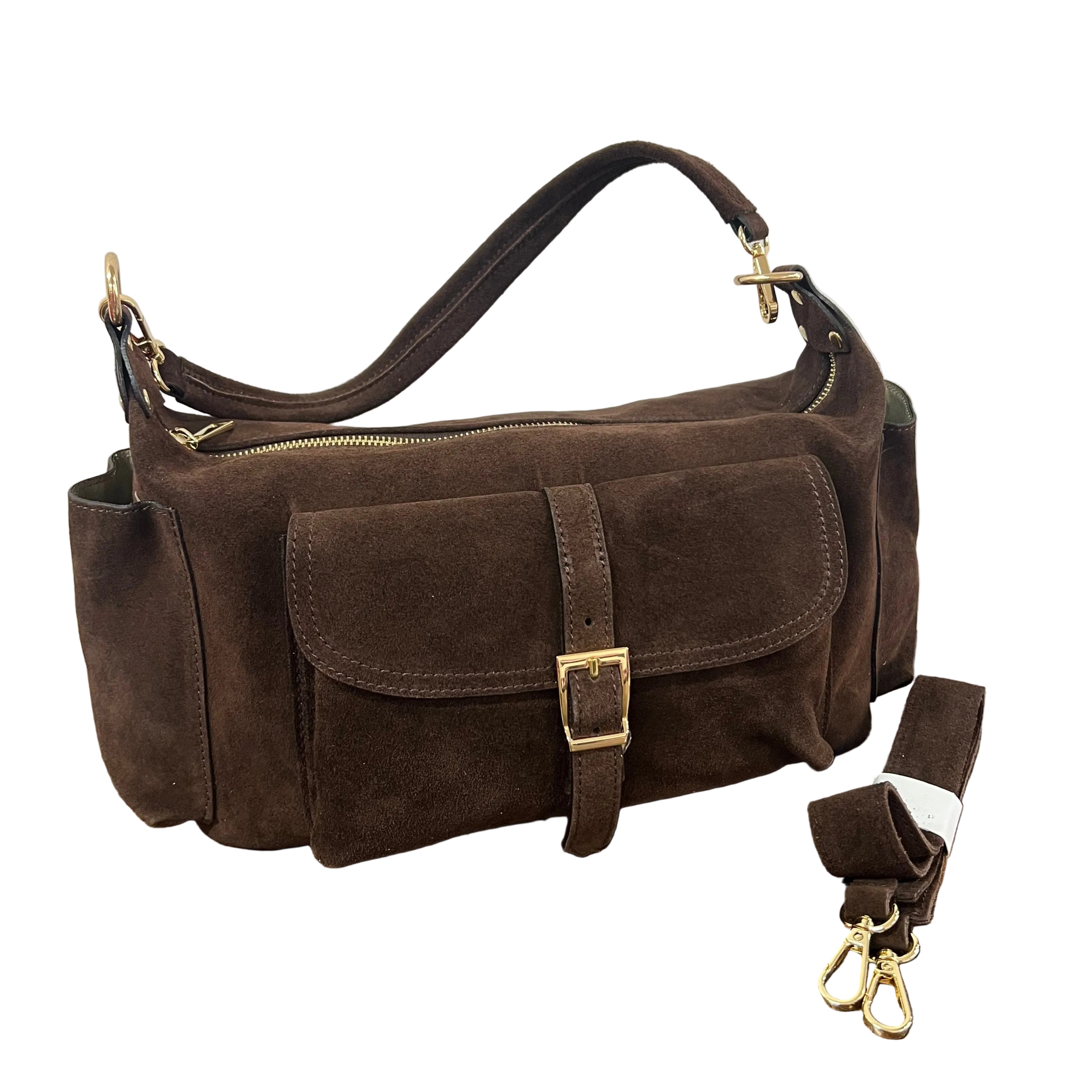 Mega baguette vera pelle suede testa di moro