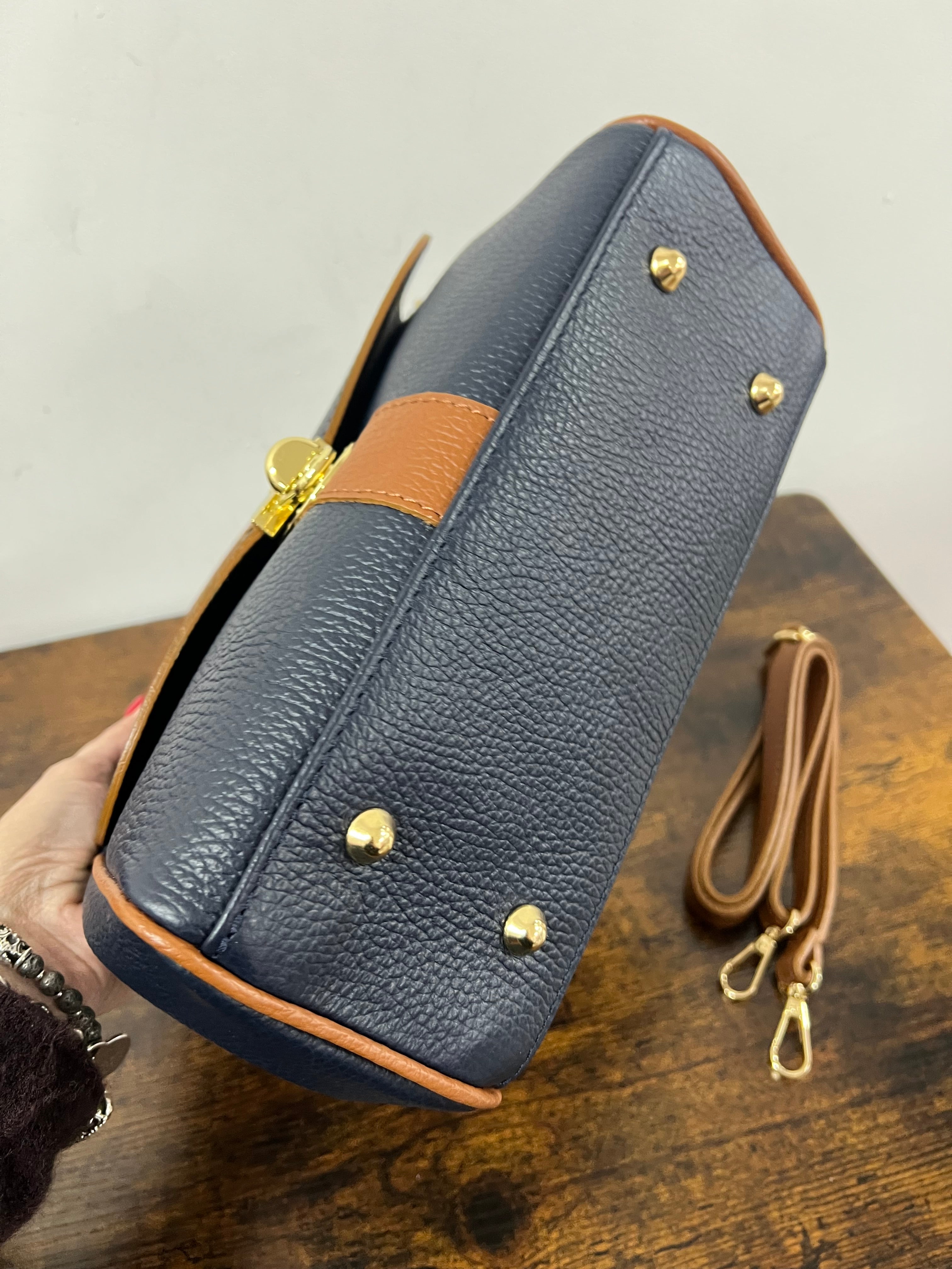 Valigetta trilly blu navy e cuoio scuro