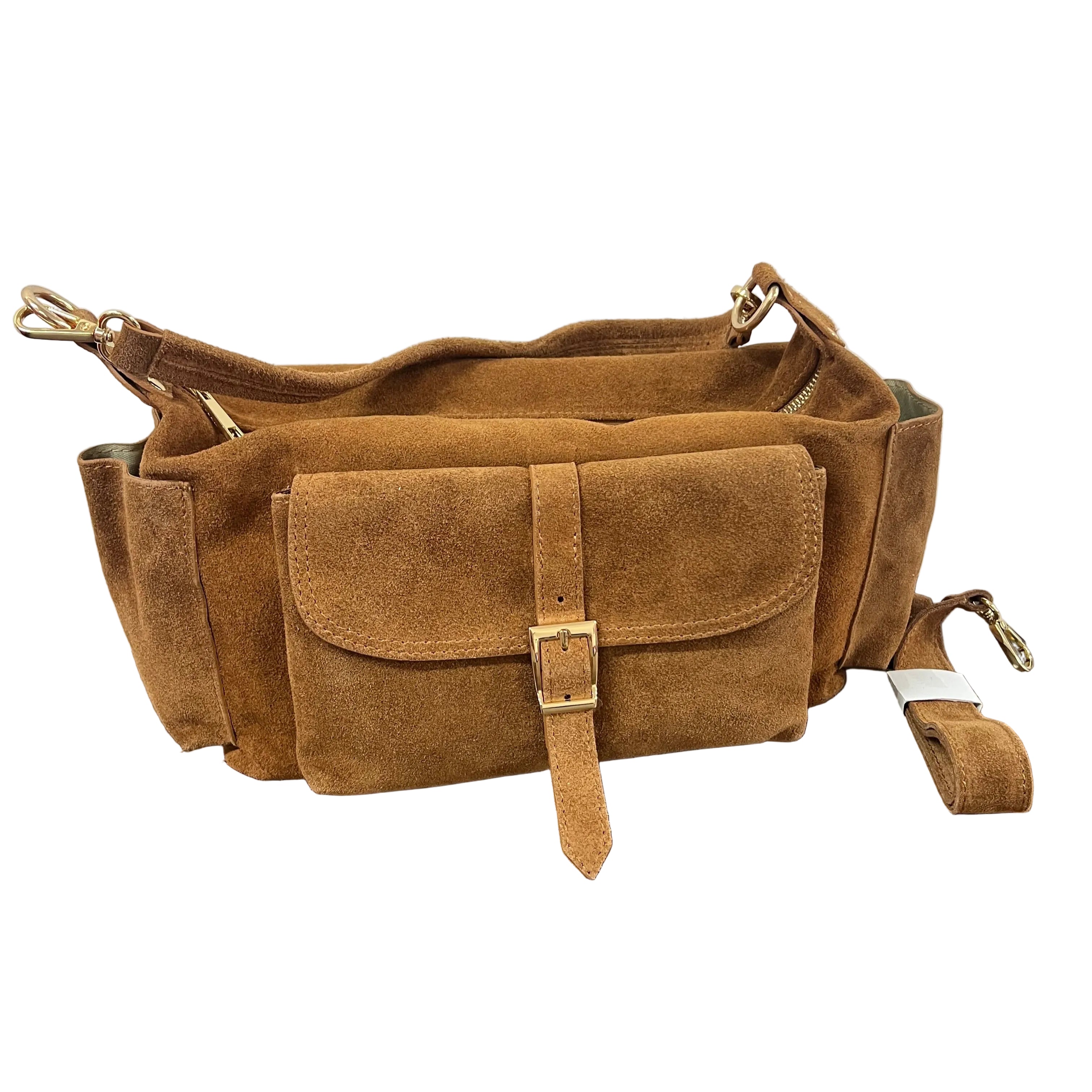 Mega baguette vera pelle suede cuoio chiaro