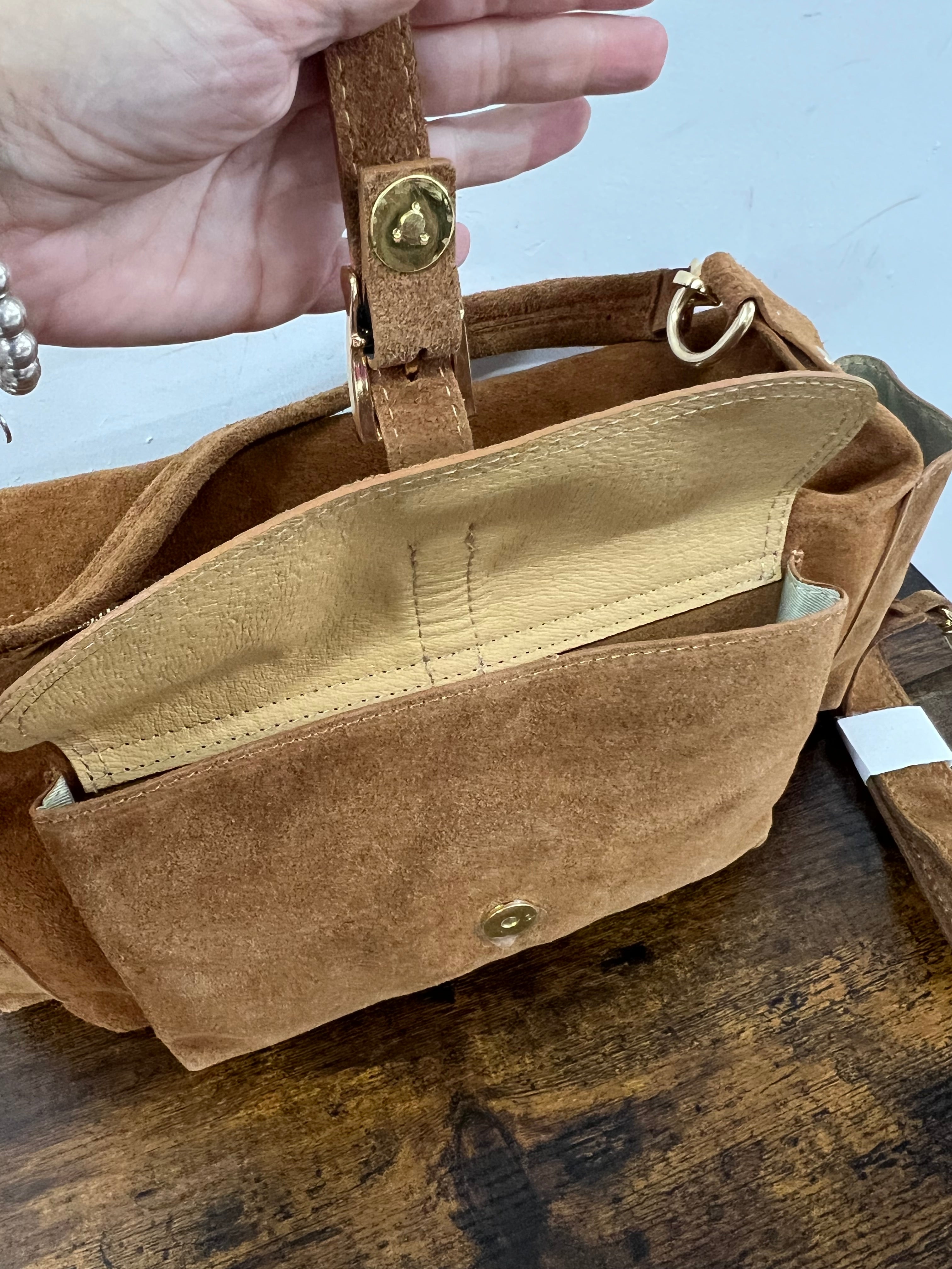 Mega baguette vera pelle suede cuoio chiaro