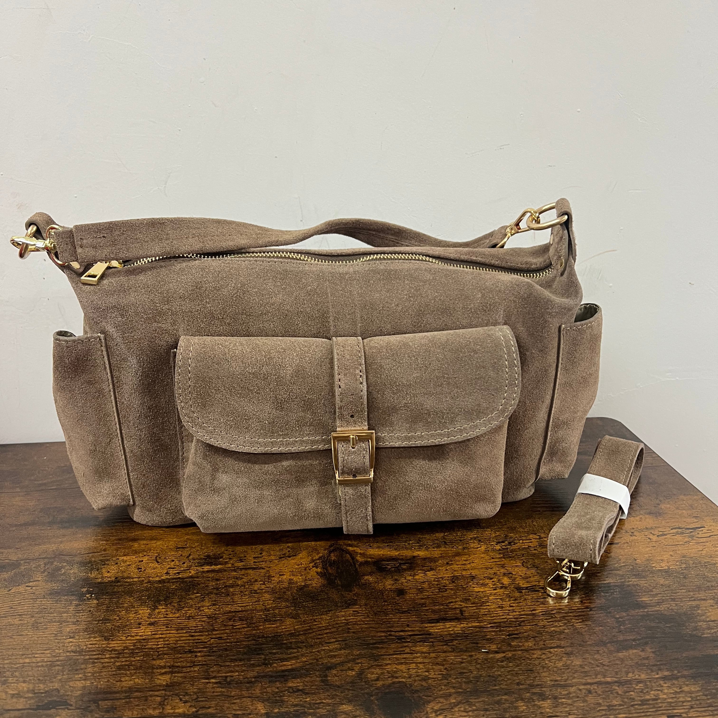 Mega baguette vera pelle suede fango