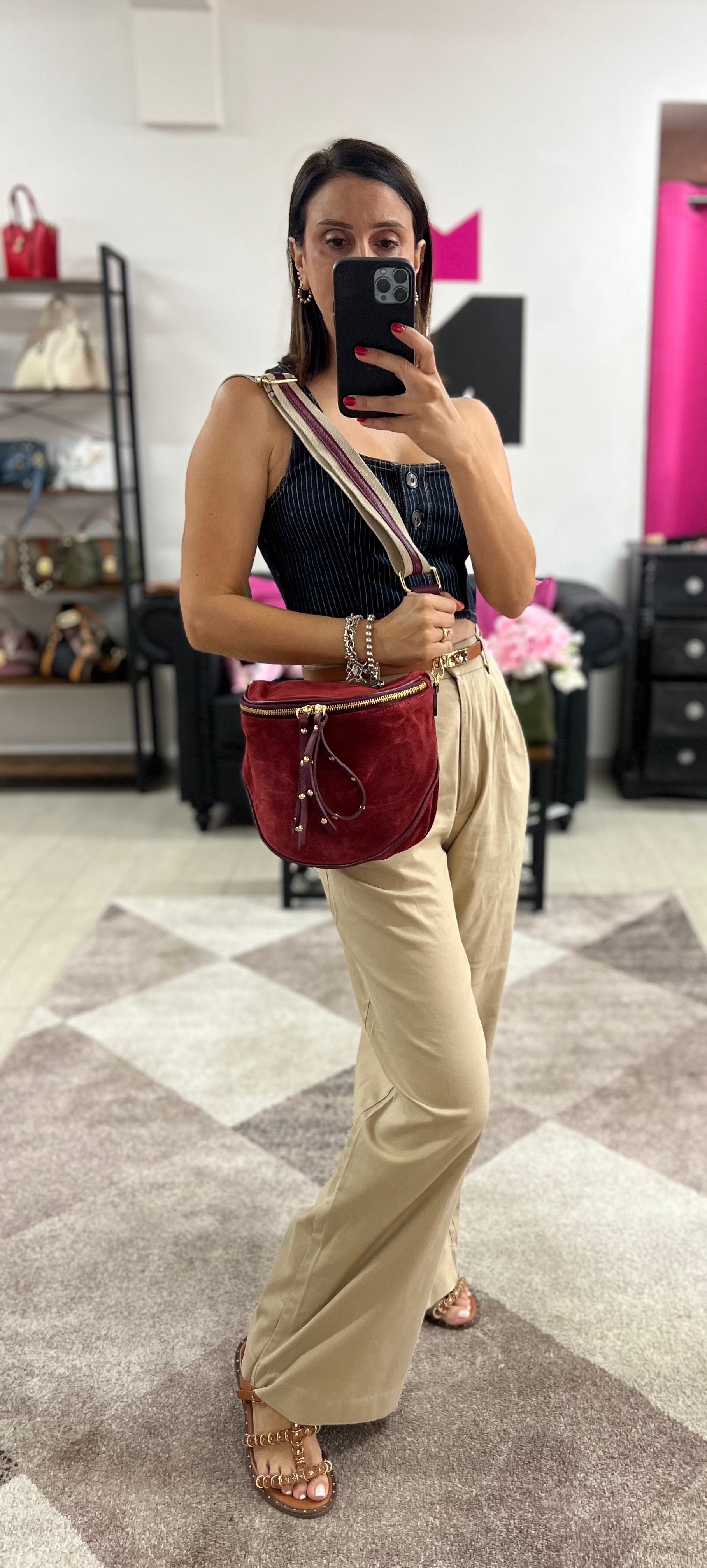 Marsupione z suede bordeaux