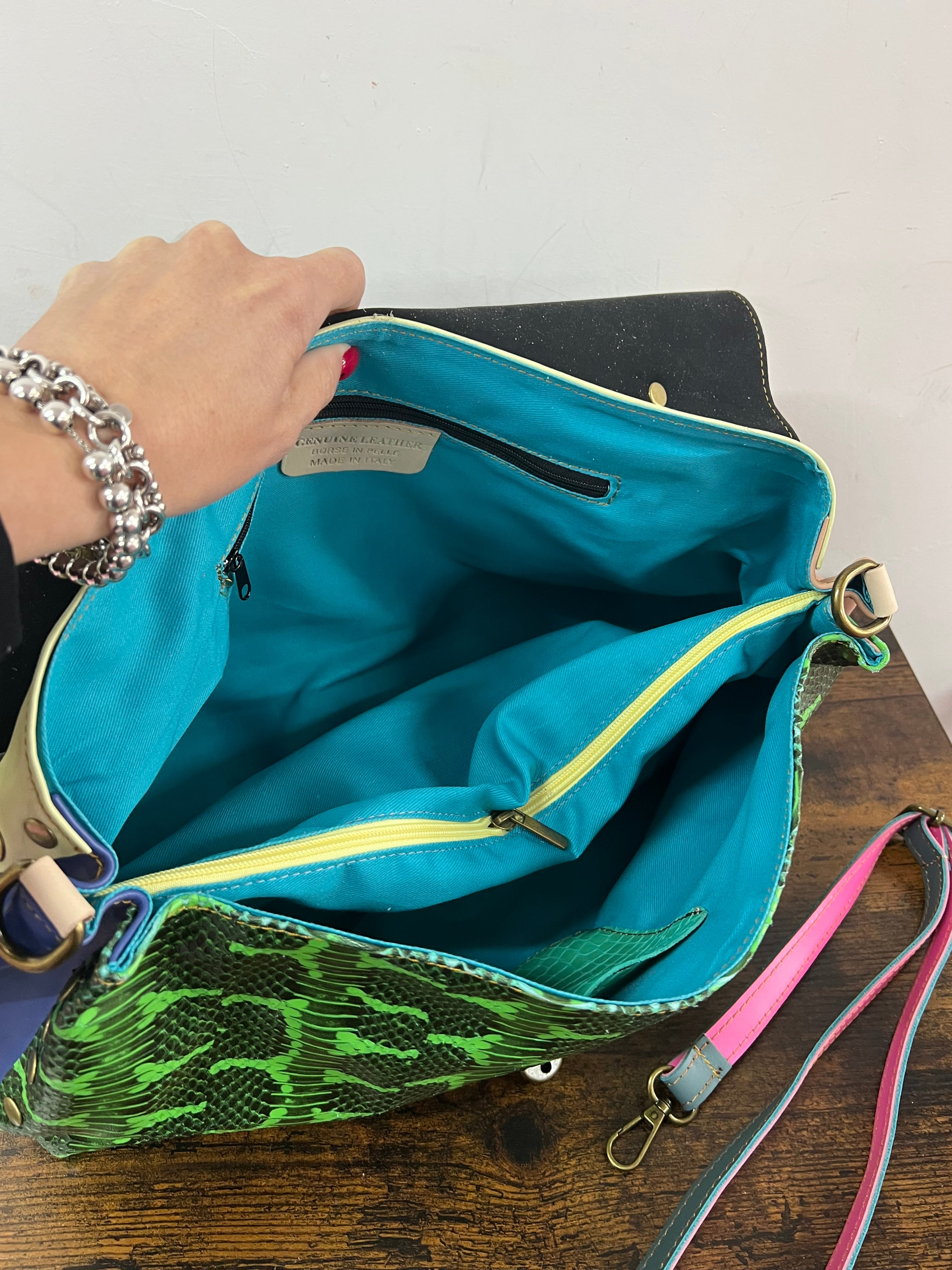 Country bag maxi patchwork fucsia e verde