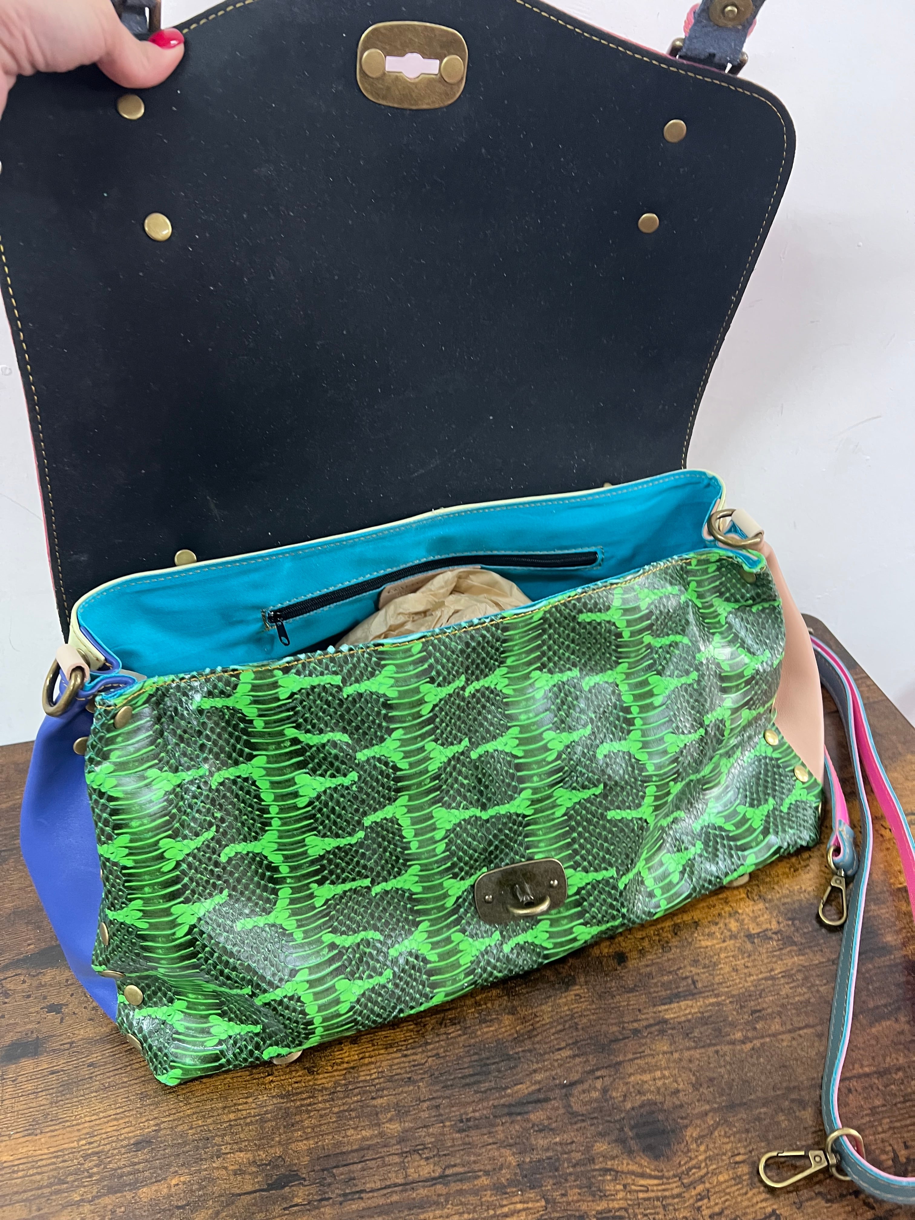 Country bag maxi patchwork fucsia e verde