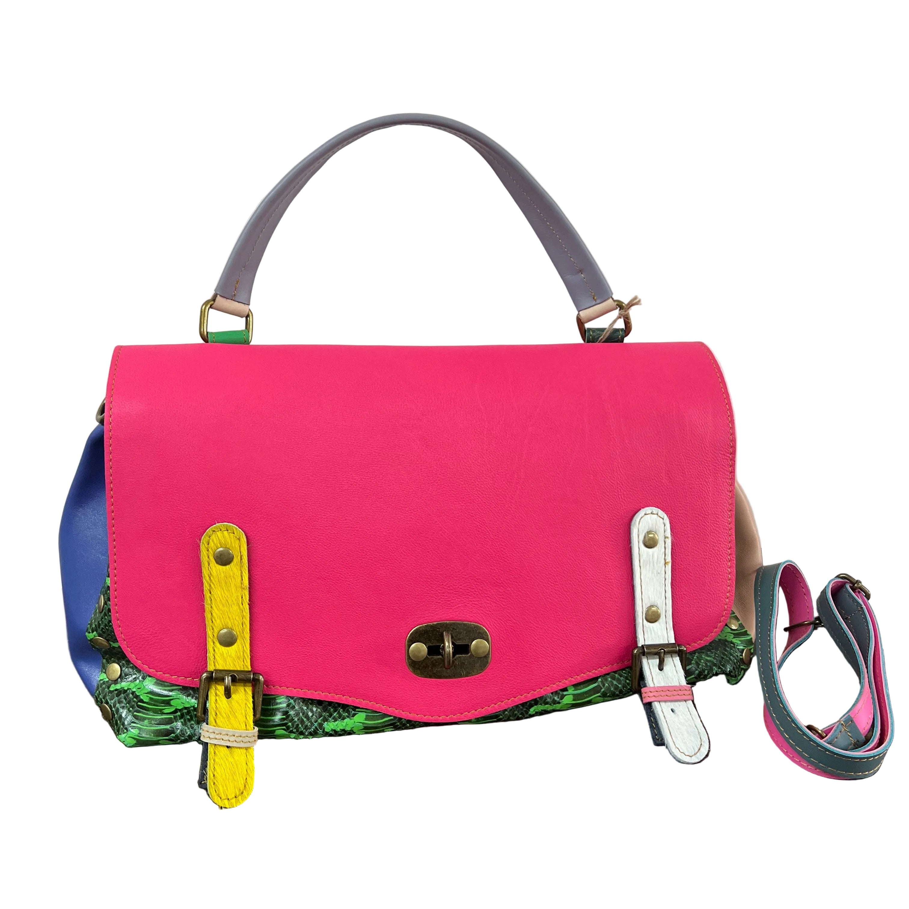 Country bag maxi patchwork fucsia e verde