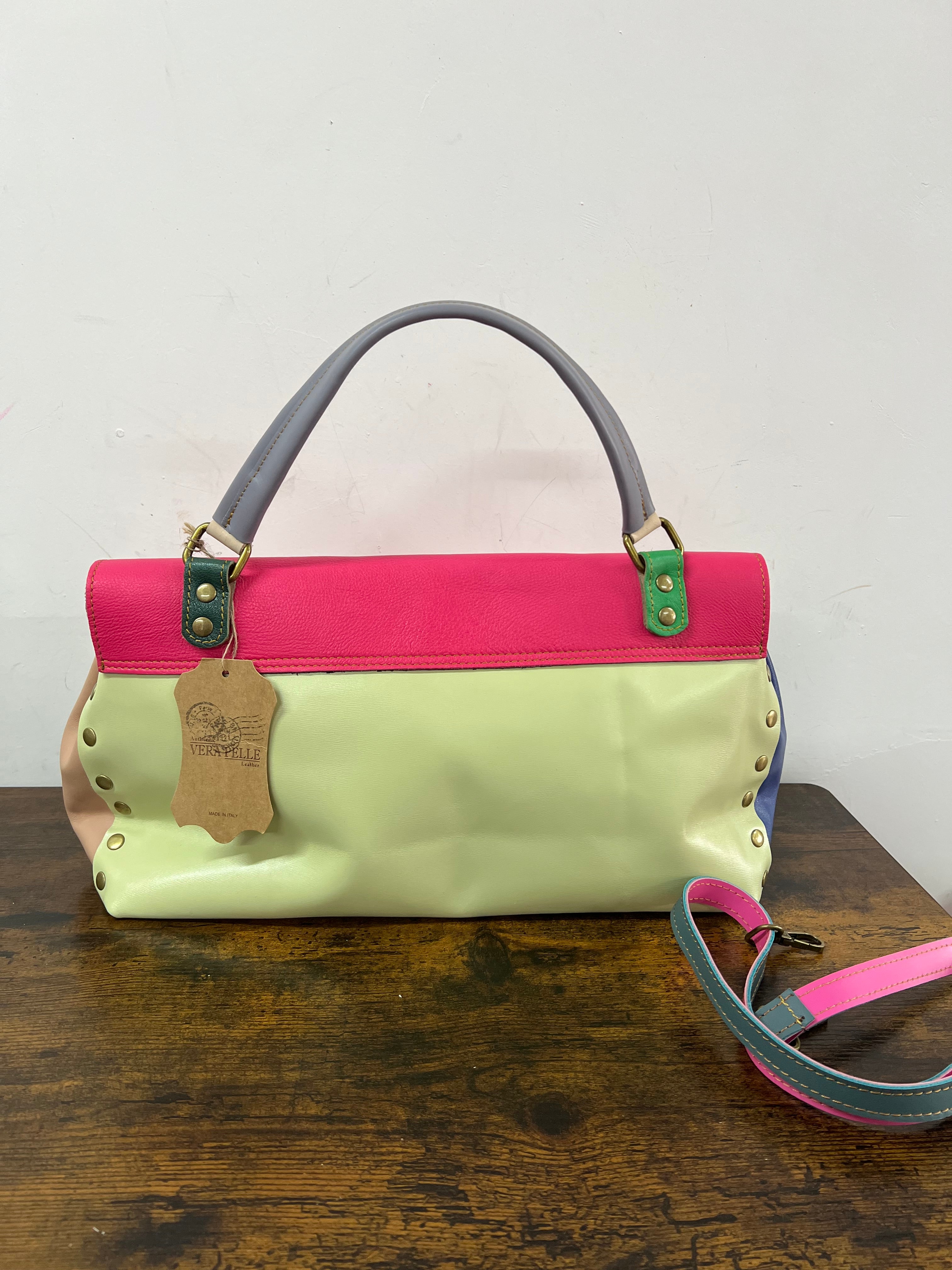 Country bag maxi patchwork fucsia e verde