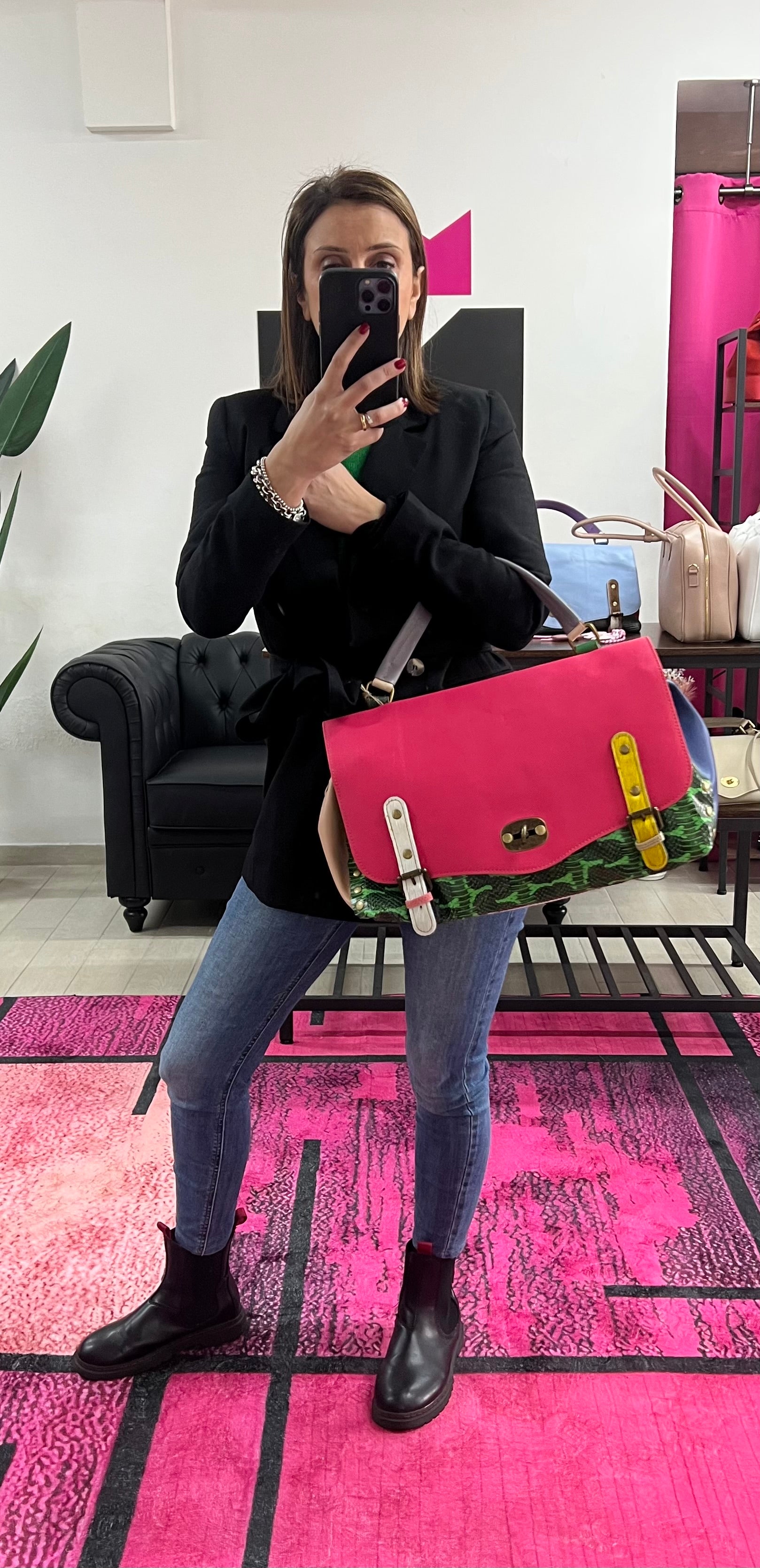 Country bag maxi patchwork fucsia e verde