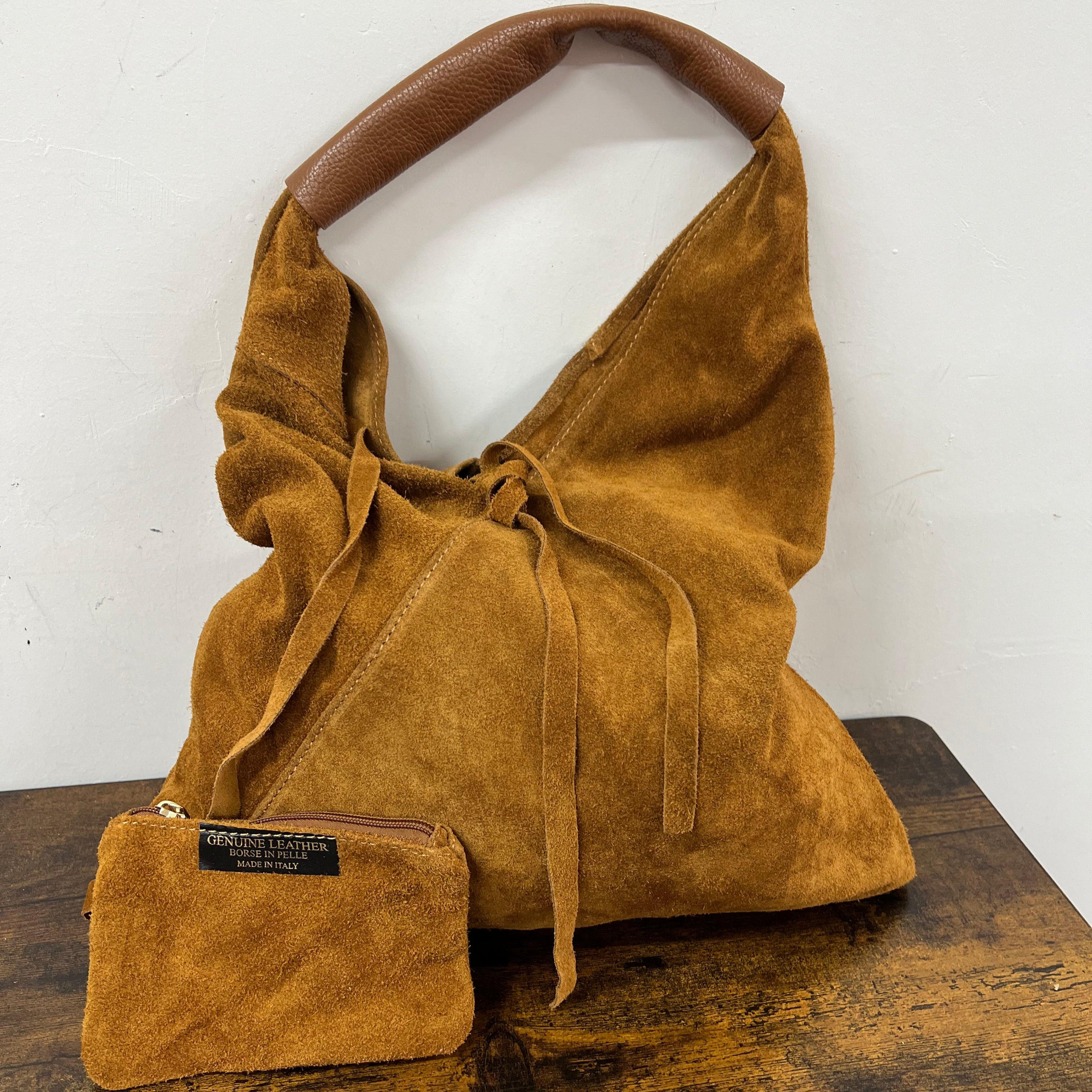 Light brown suede leather shopper for Michela