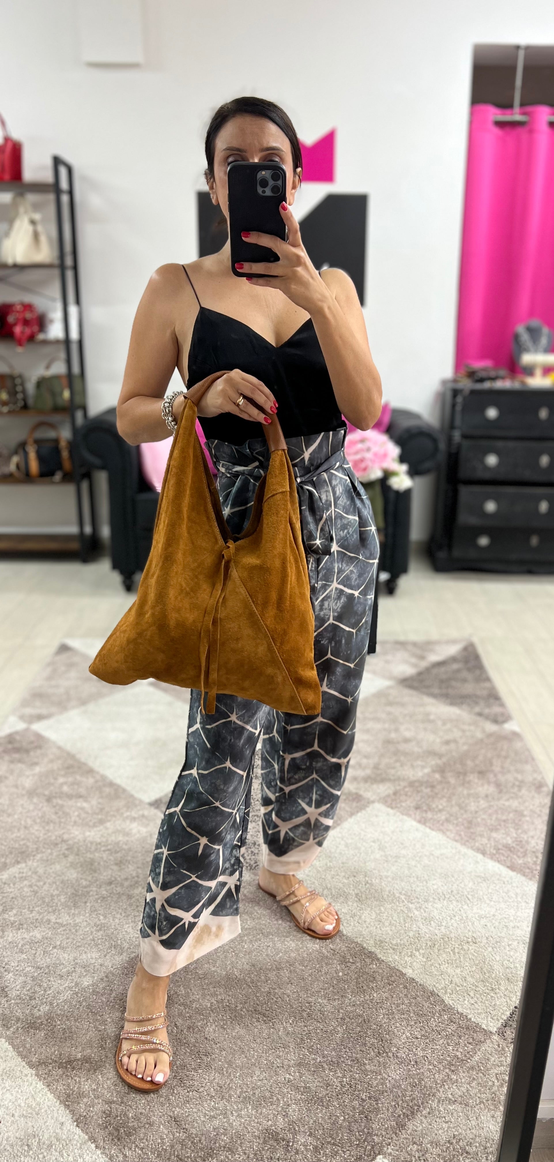 Light brown suede leather shopper for Michela