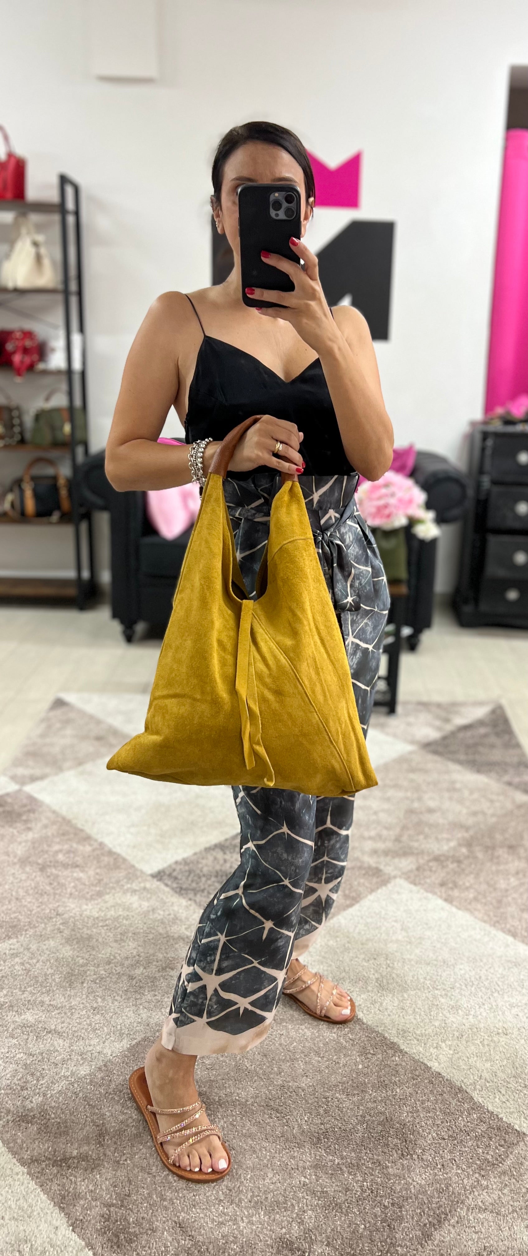 Shopper bag by Michela mustard suede leather