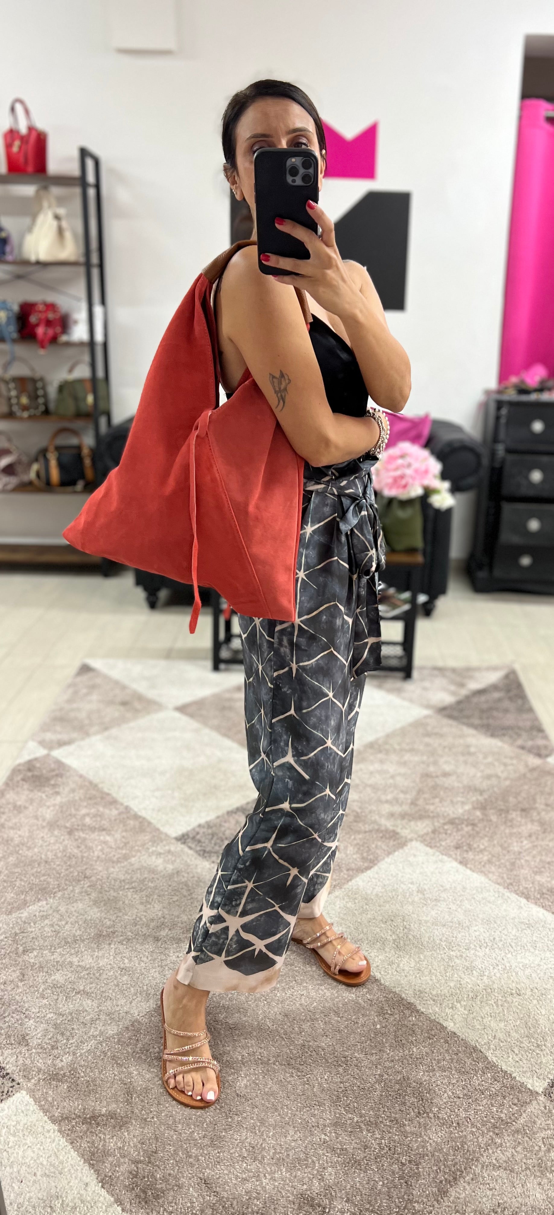 Shopper bag by Michela in coral suede