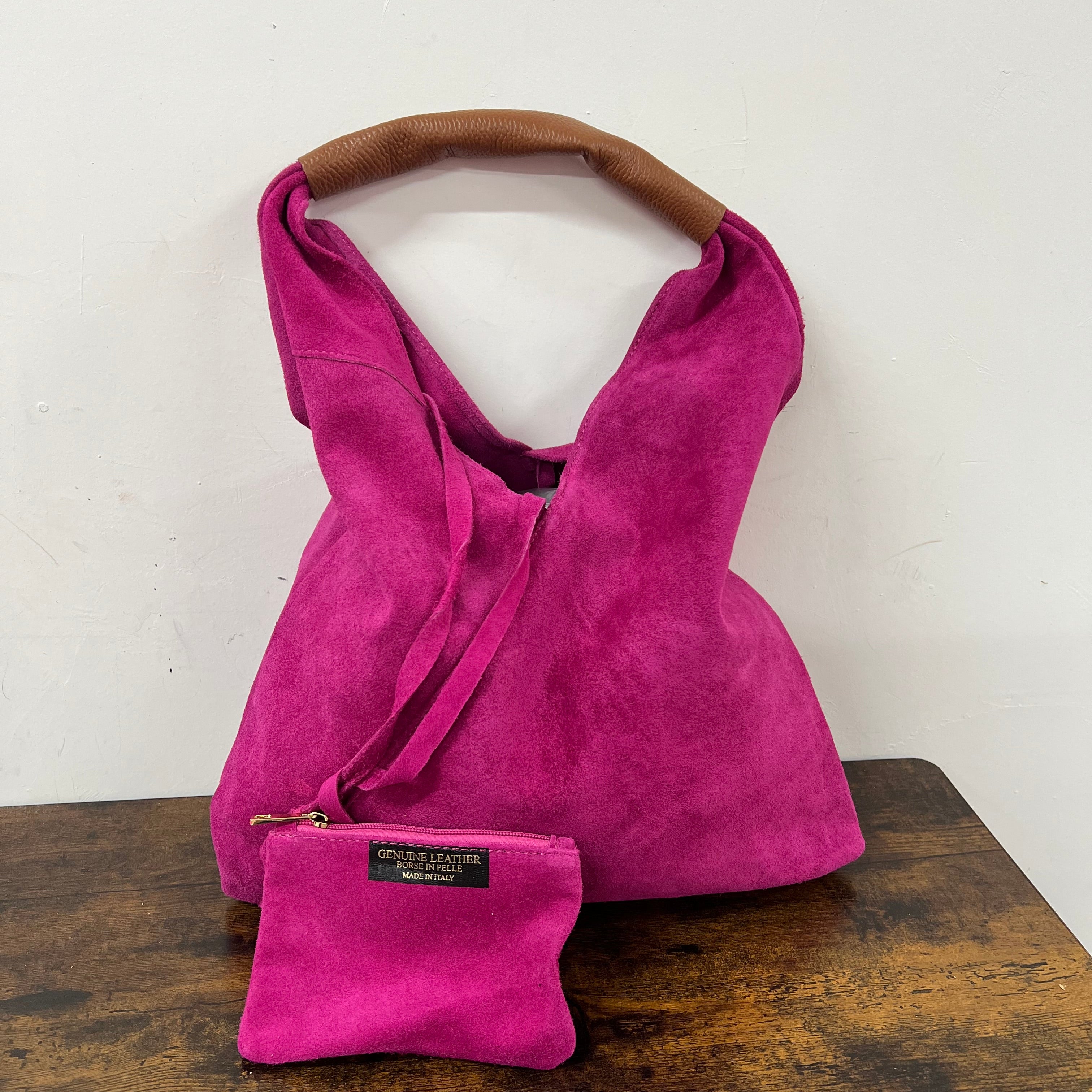 Shopper bag by Michela in fuchsia suede