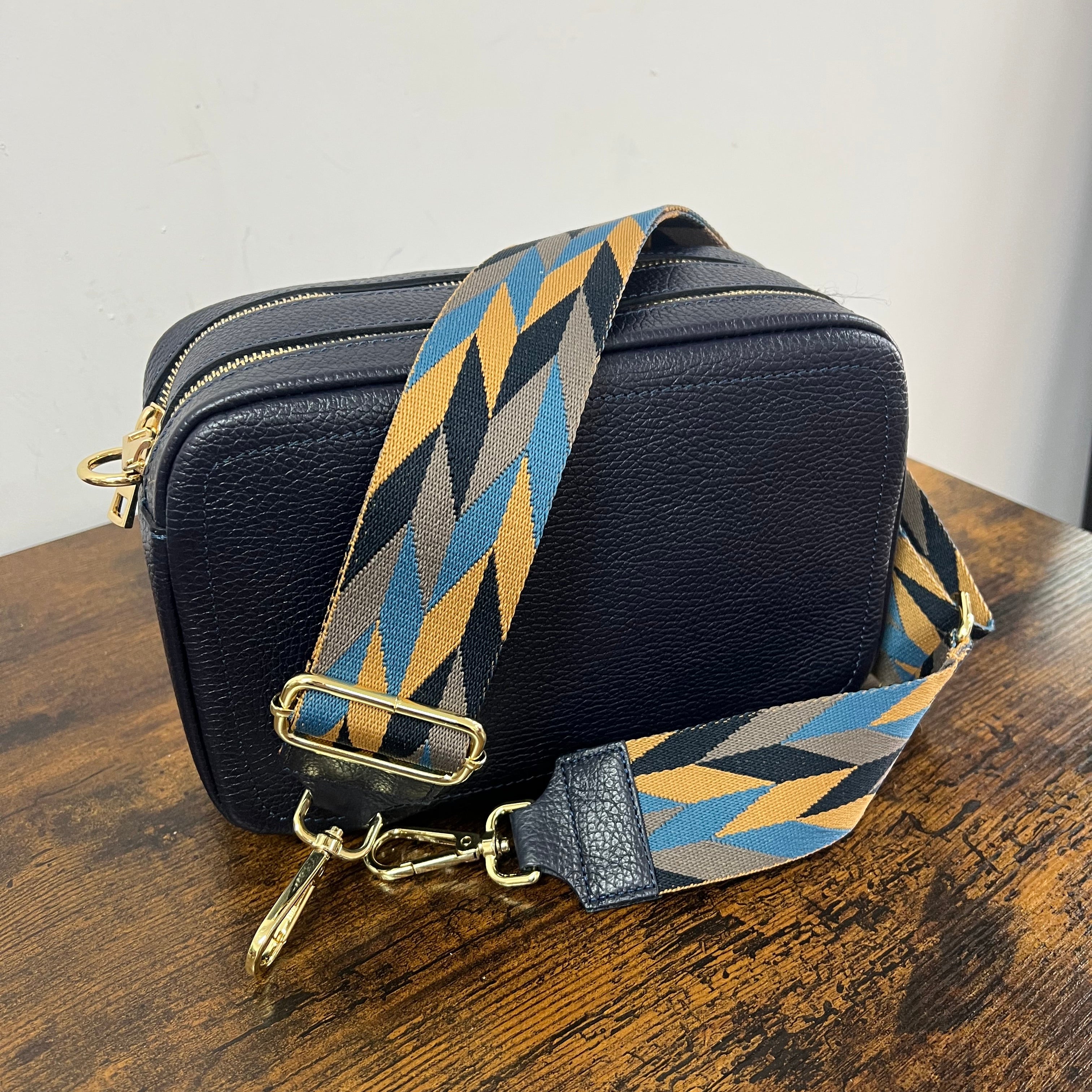Tracolla tris blu navy senape e fango
