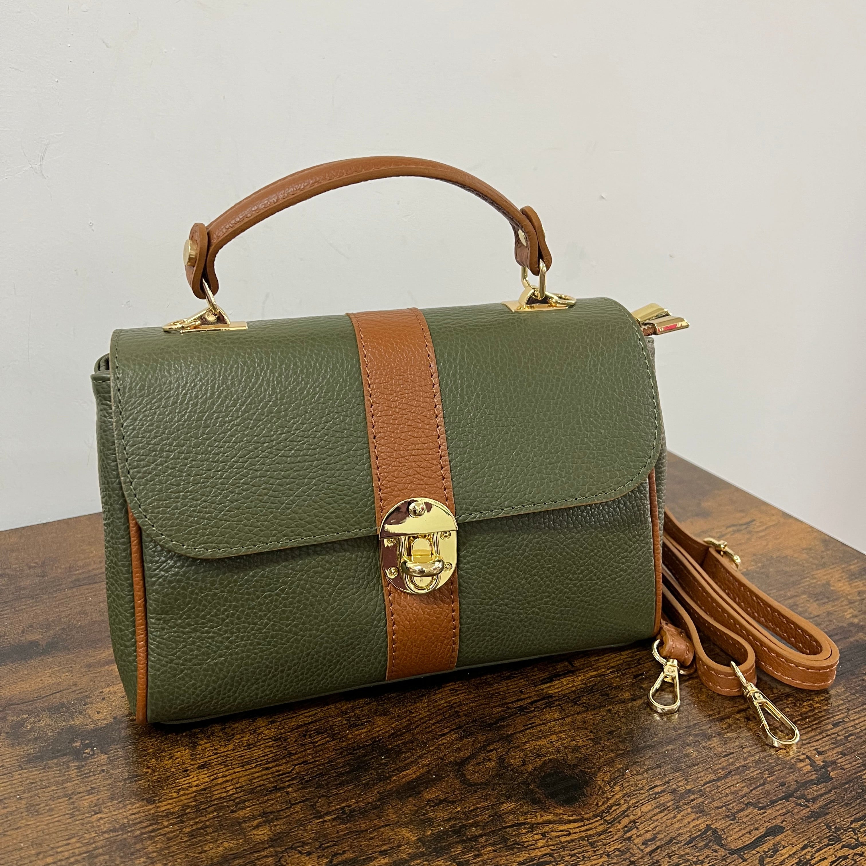 Valigetta trilly verde militare e cuoio
