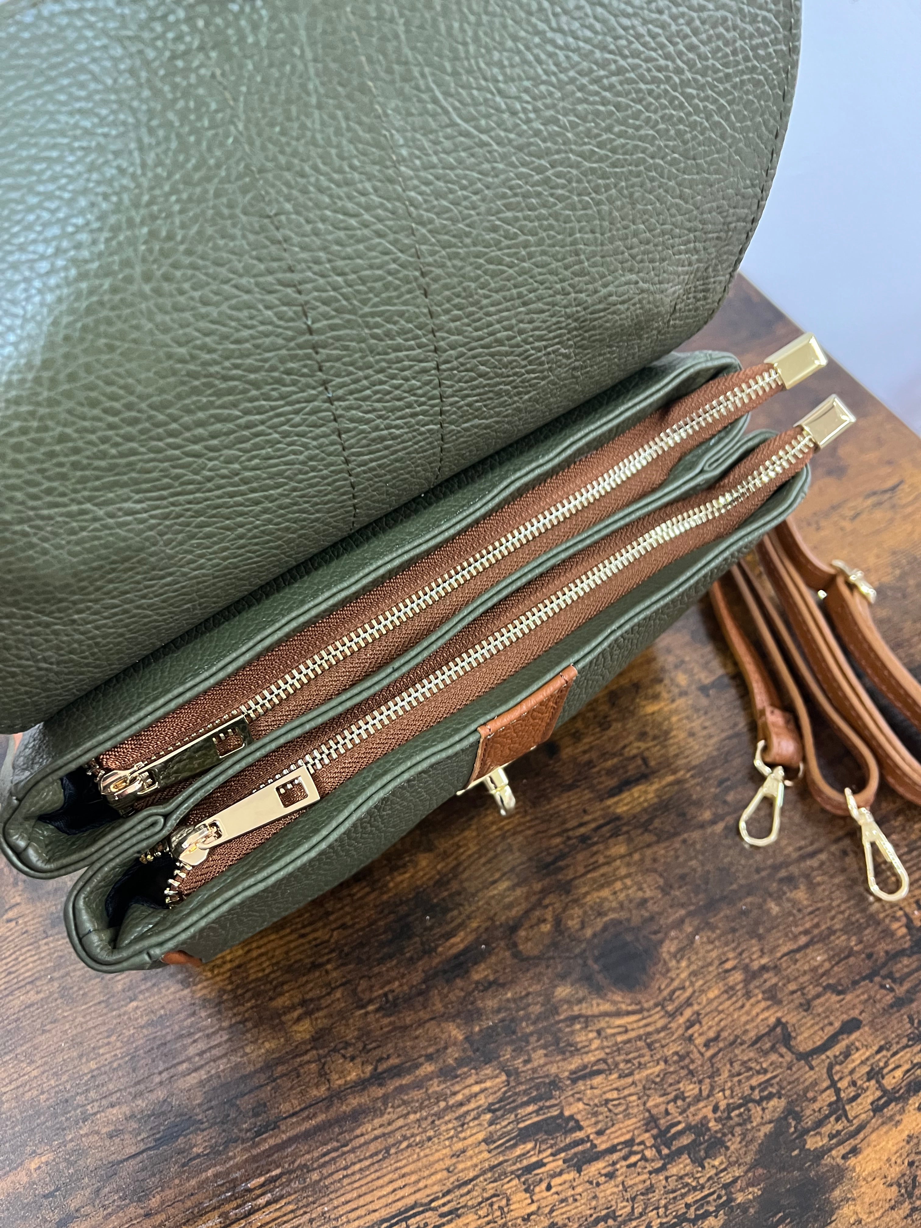 Valigetta trilly verde militare e cuoio