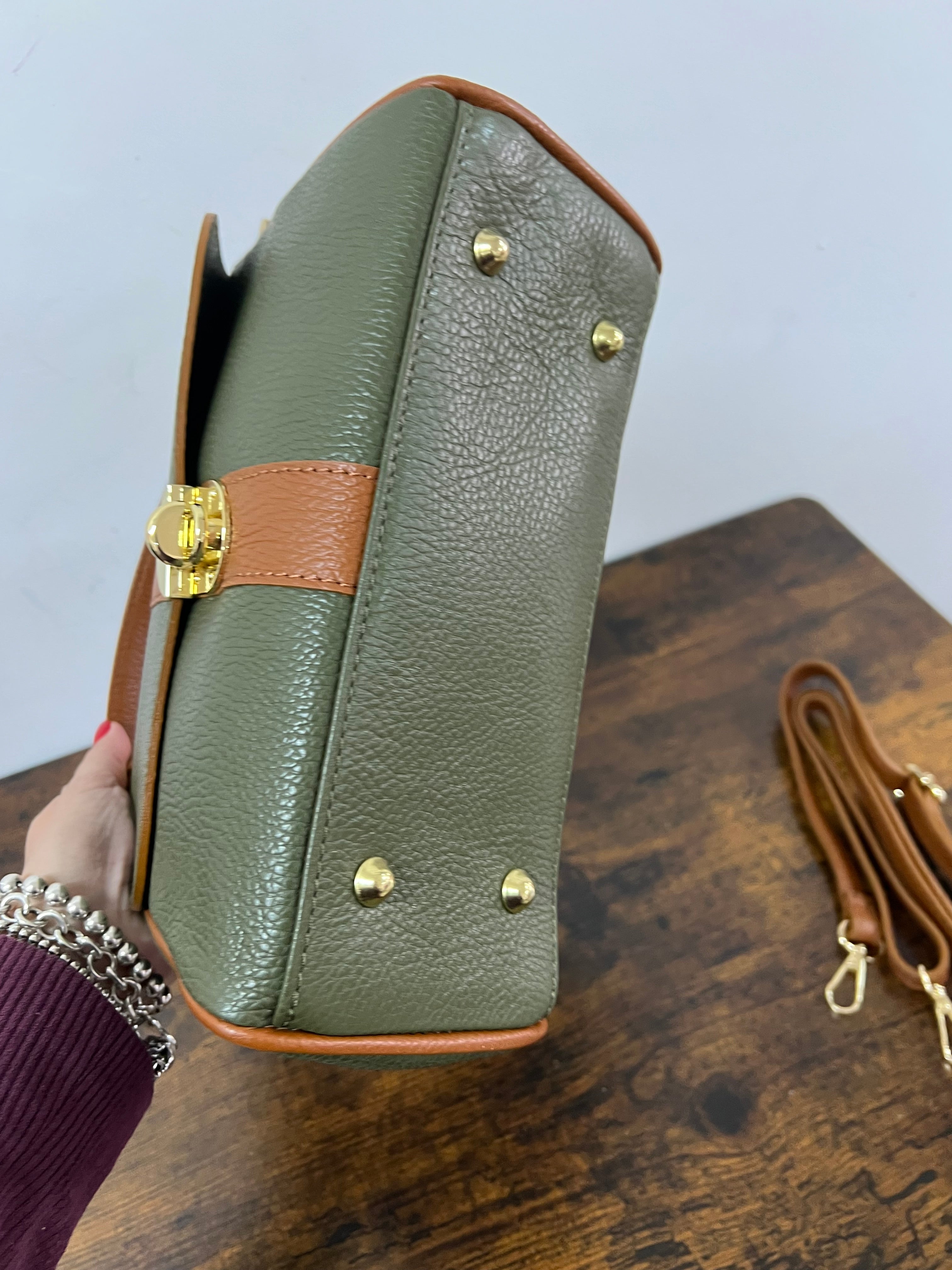 Valigetta trilly verde militare e cuoio