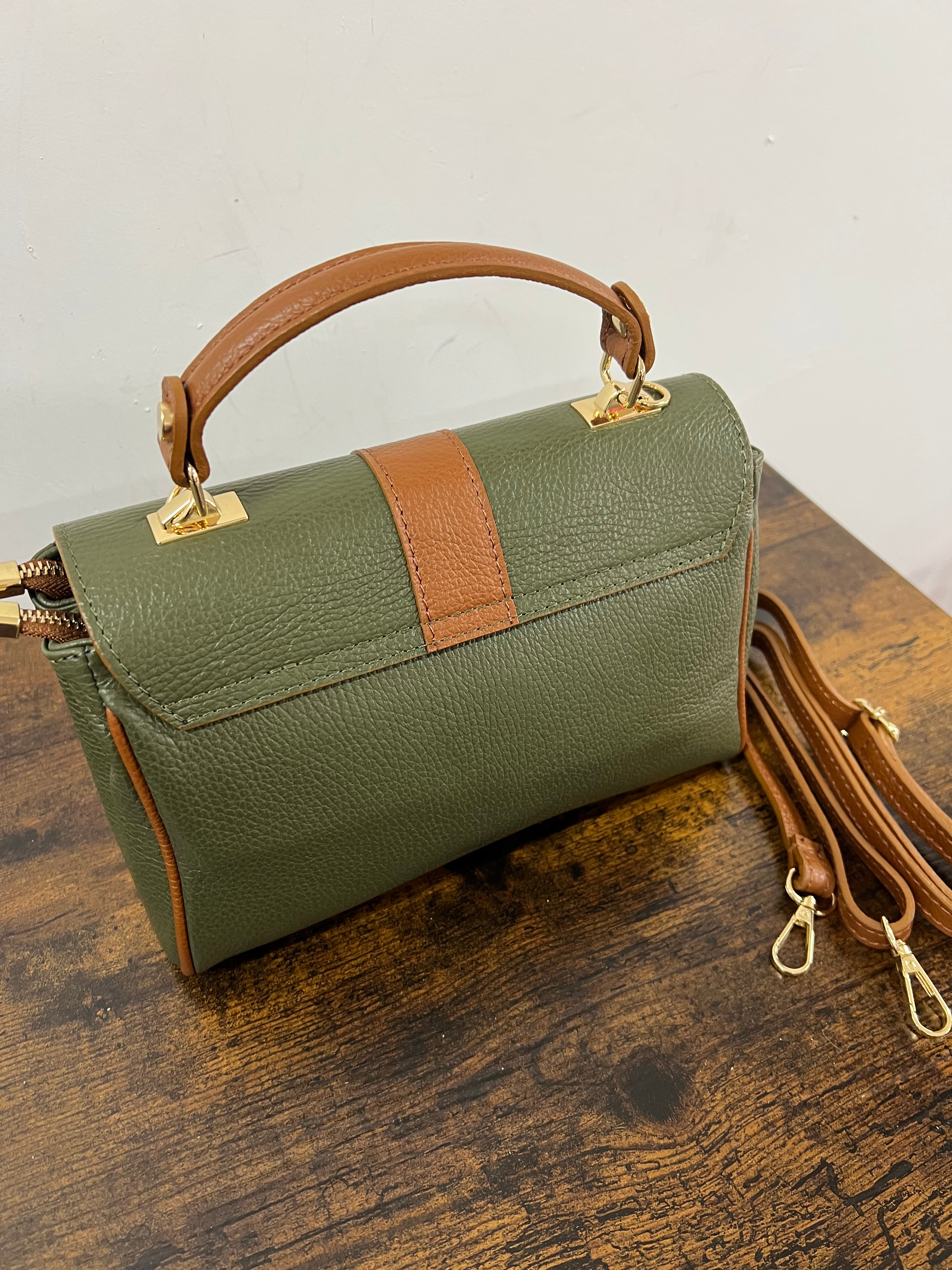 Valigetta trilly verde militare e cuoio