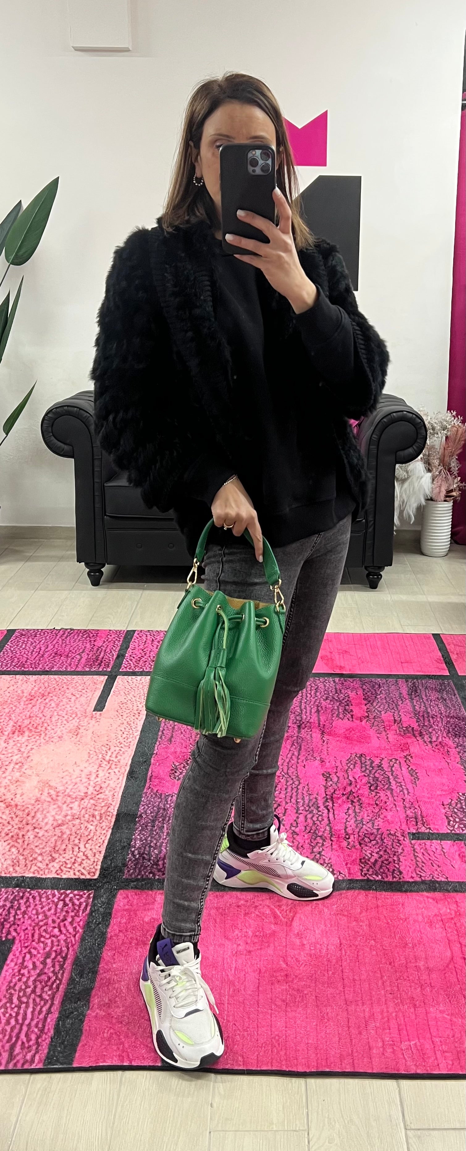 Sacchetto frange mini verde smeraldo