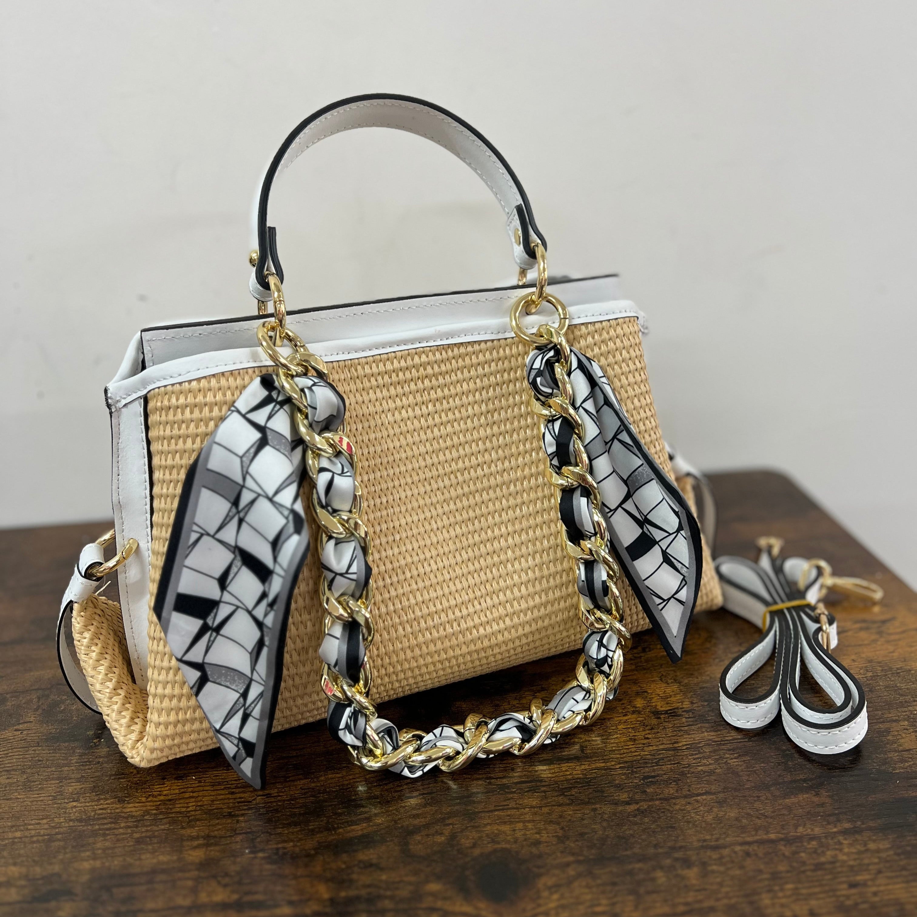 Arianna media rafia bianco e trac foulard astro