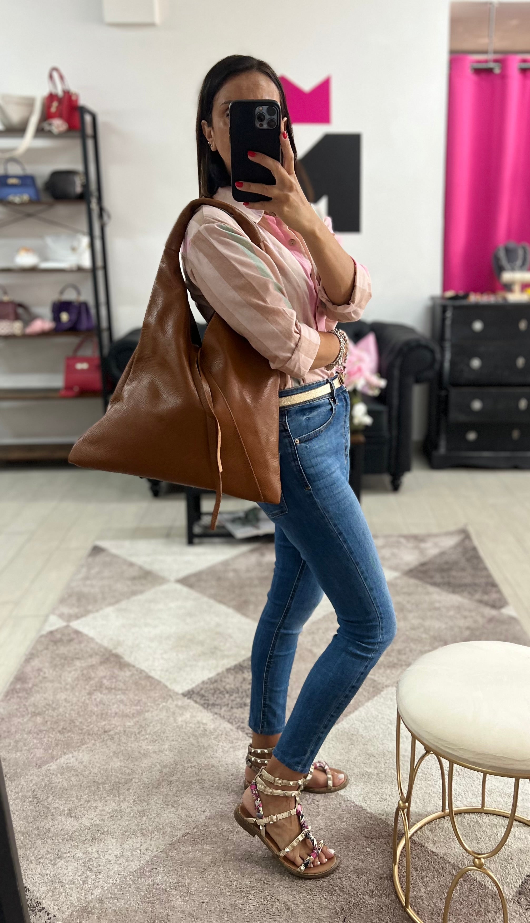 Shopper Michela cuoio scuro e portafogli zip big
