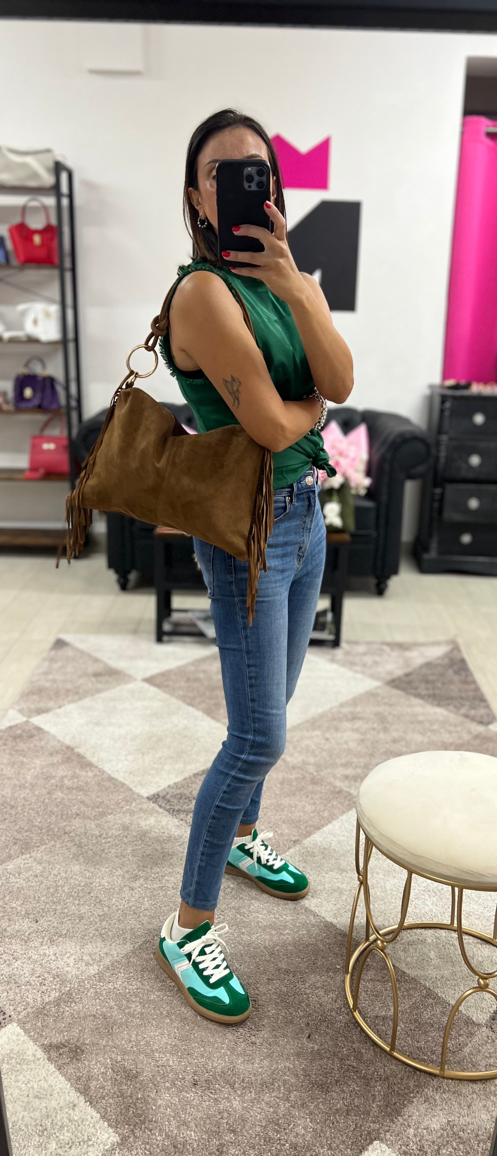 Ariel pelle suede cuoio scuro