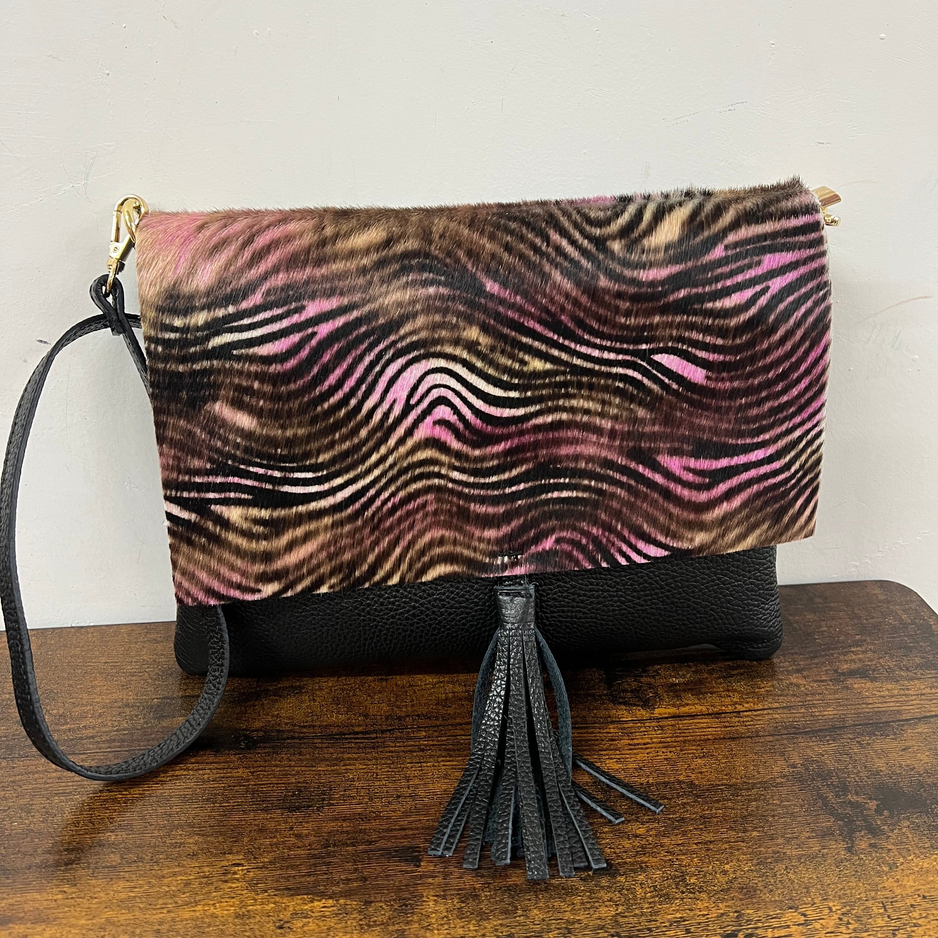 Pochette cavallino striato marrone pink