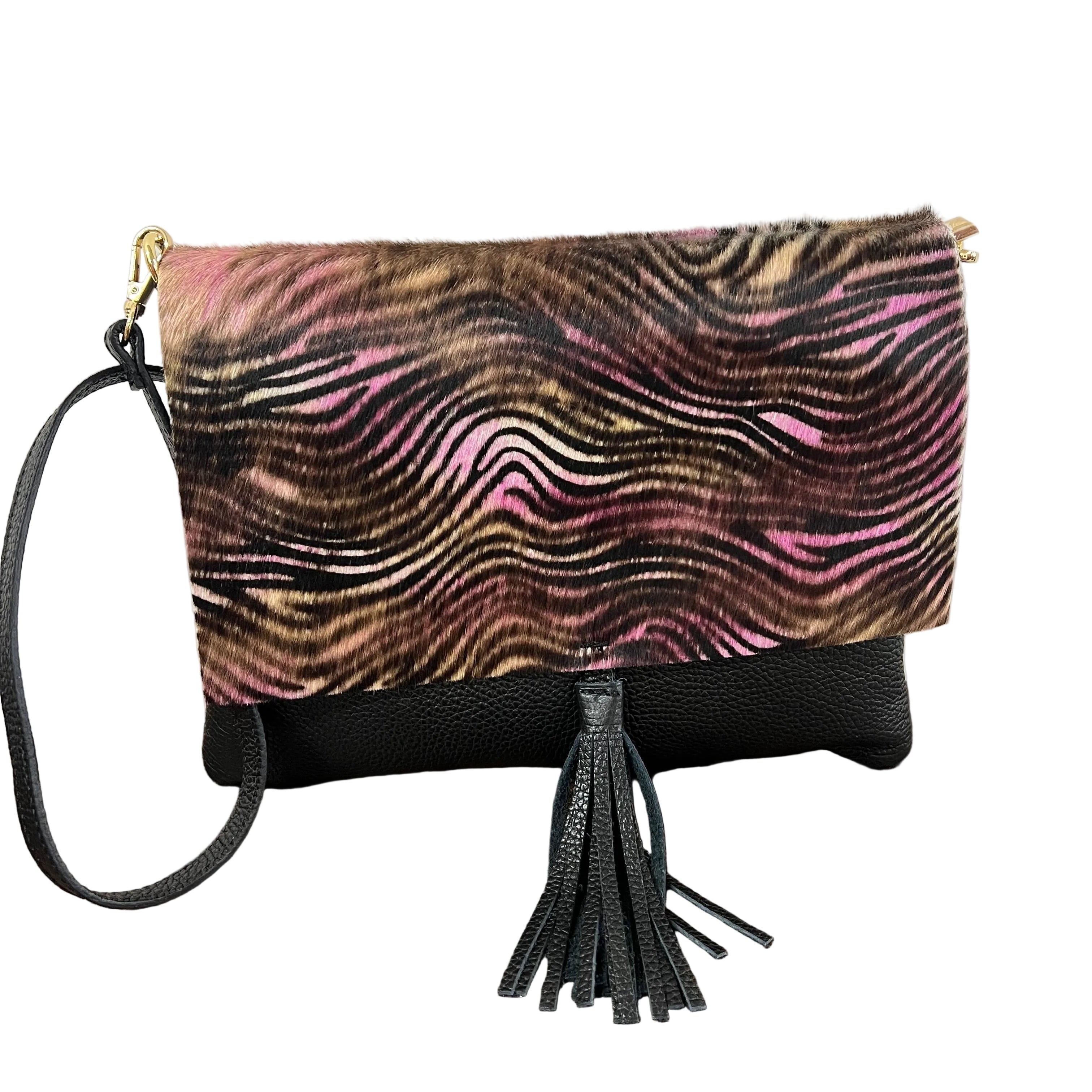 Pochette cavallino striato marrone pink