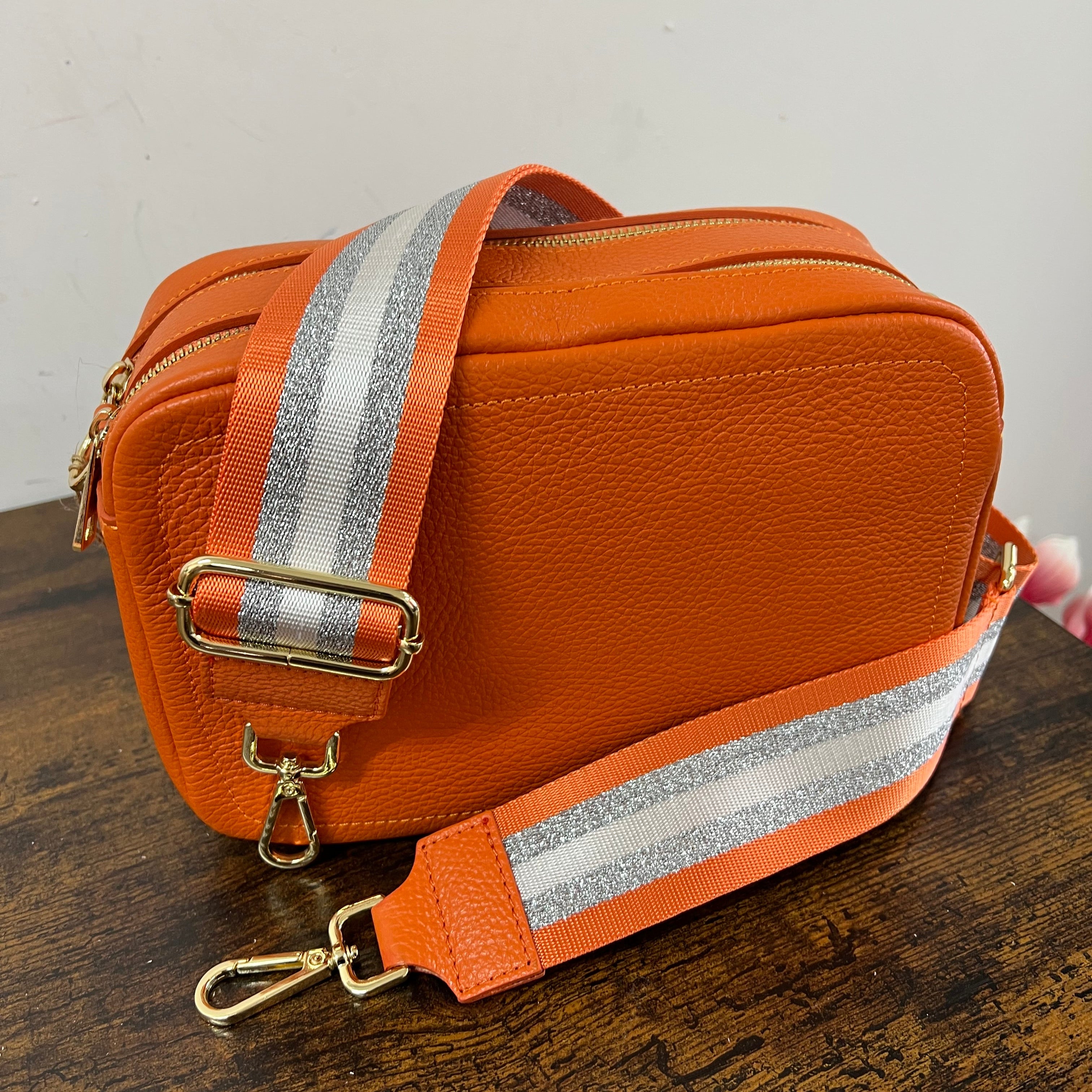 Tracolla righe arancio e argento