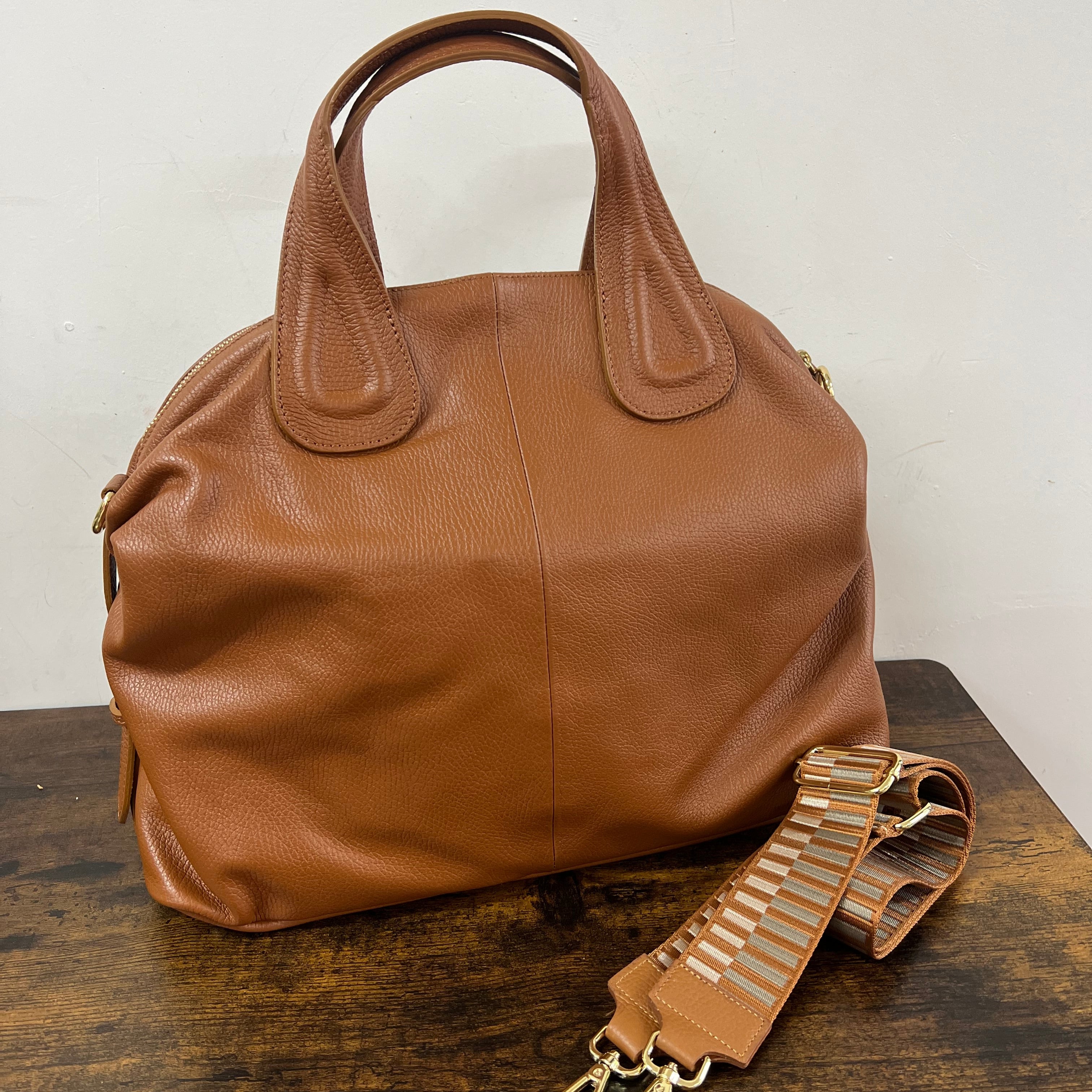 Tote bag Cassandra cuoio scuro e trac rin