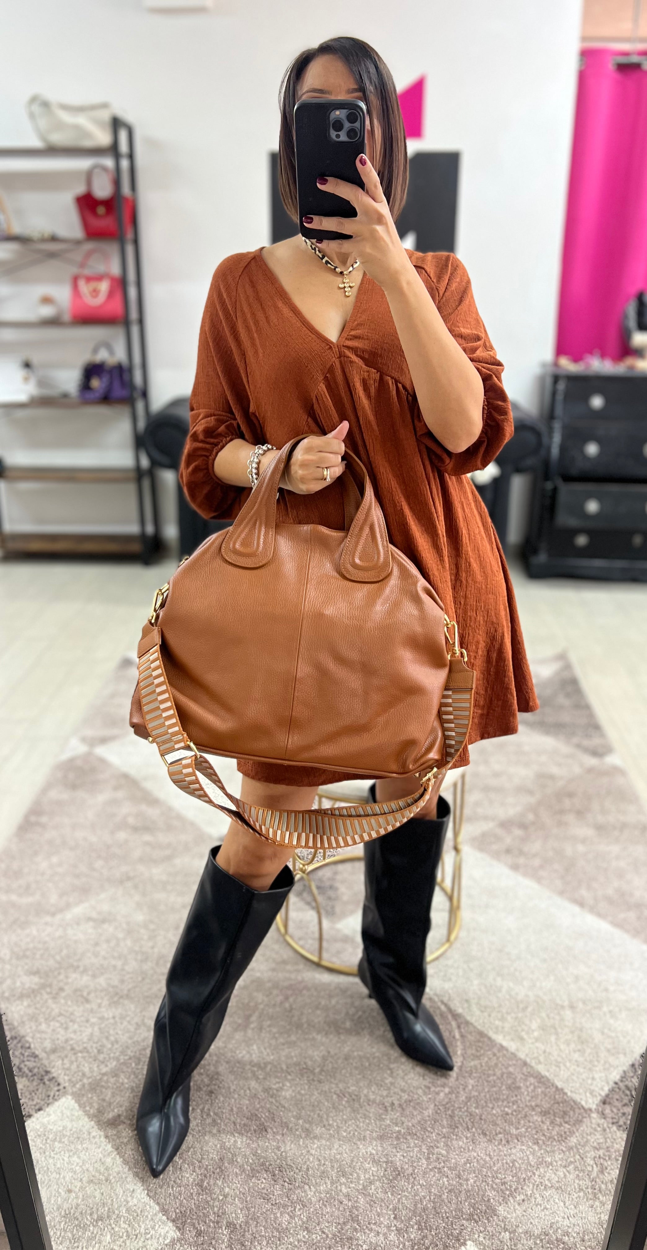 Tote bag Cassandra cuoio scuro e trac rin
