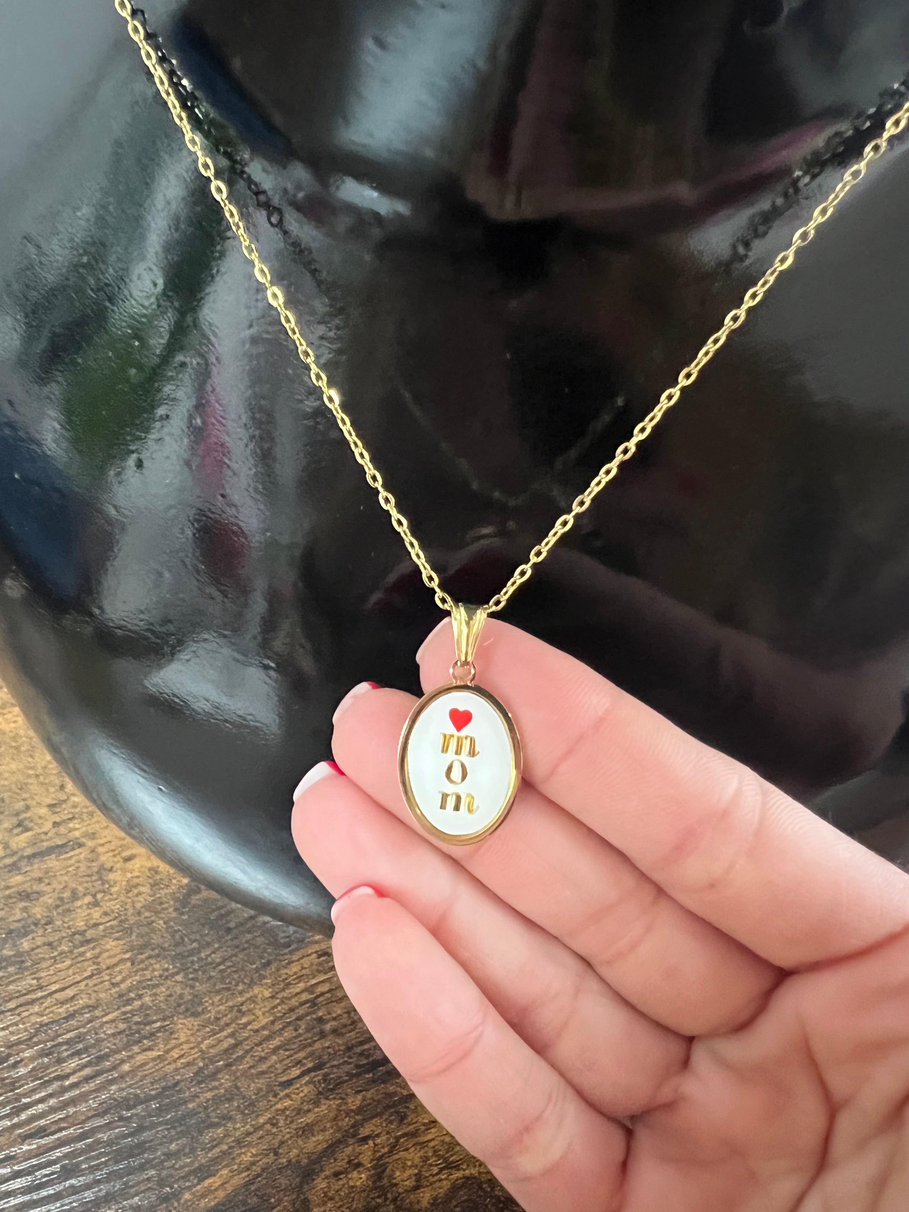 Oval pendant necklace mom