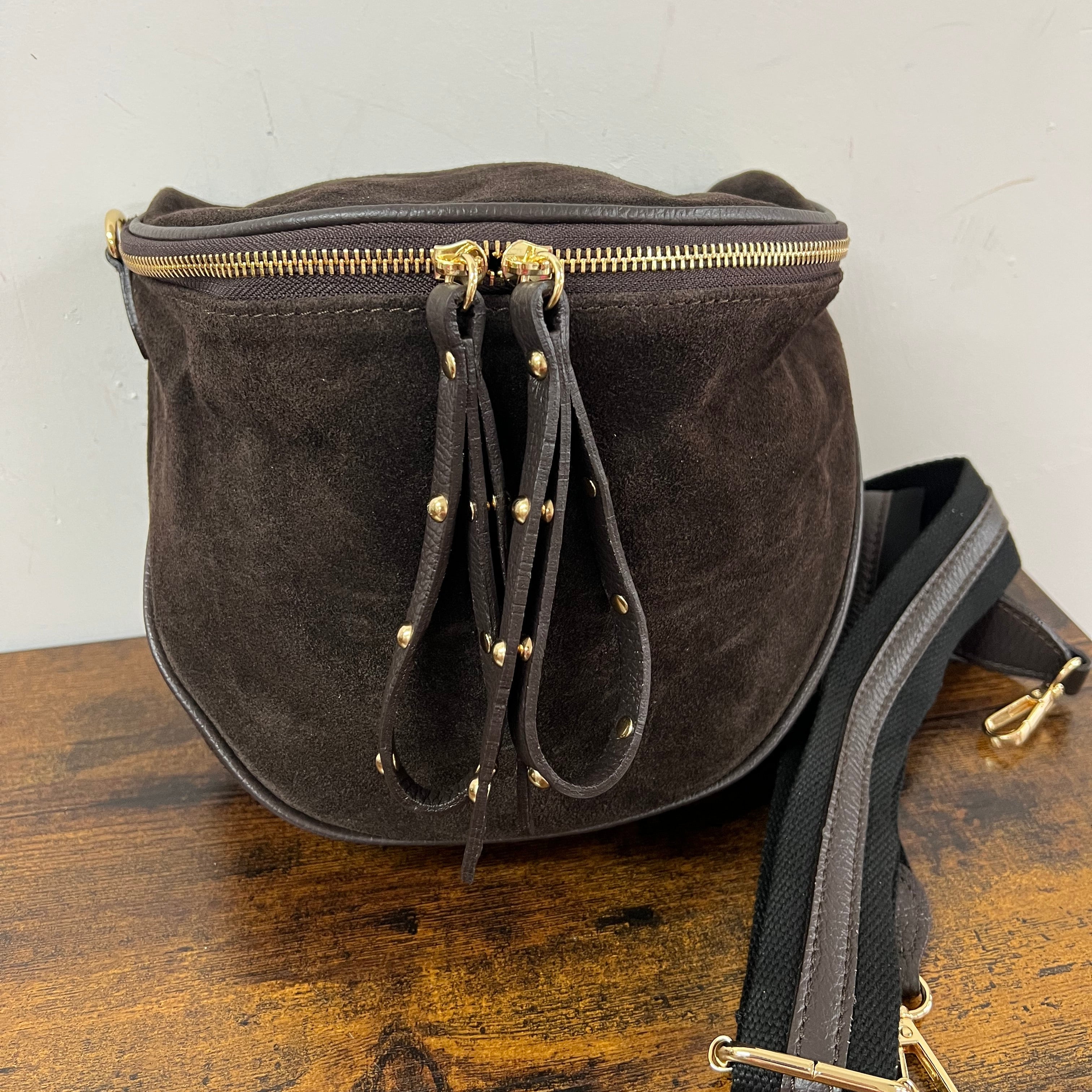Marsupione z suede testa di moro