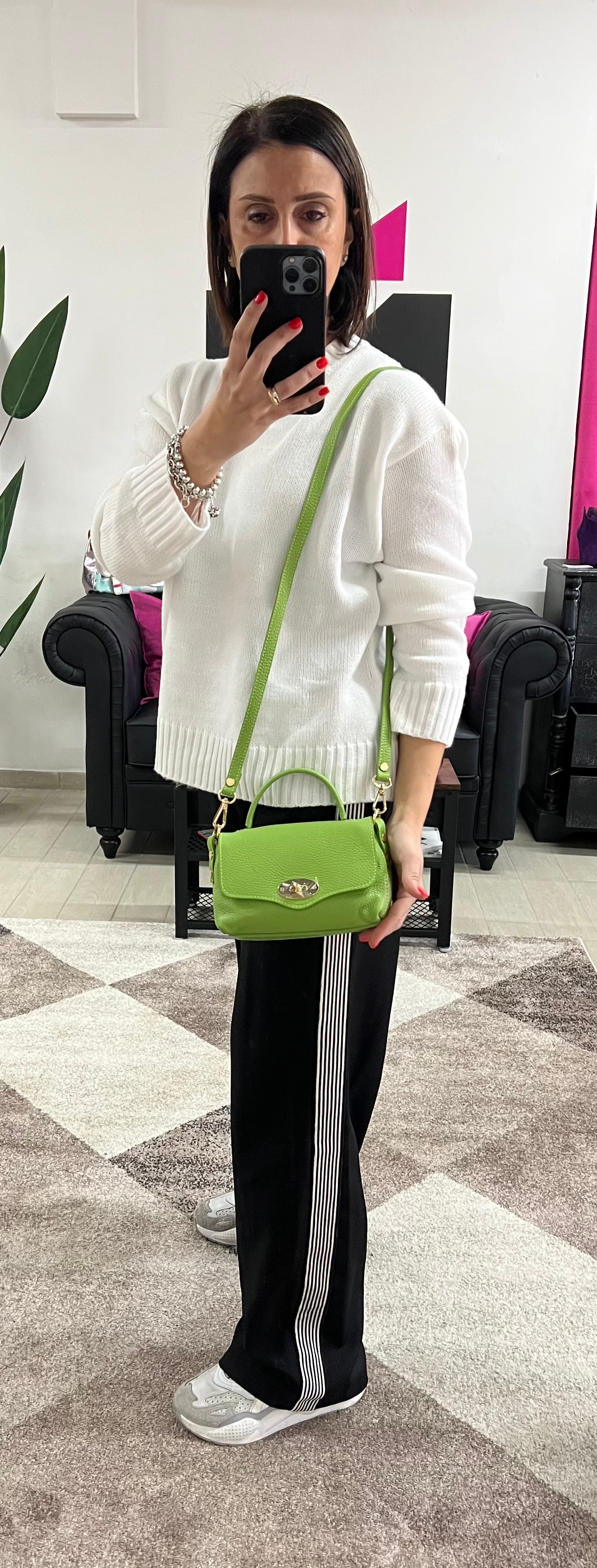 Country bag monocolore z pocket verde acido