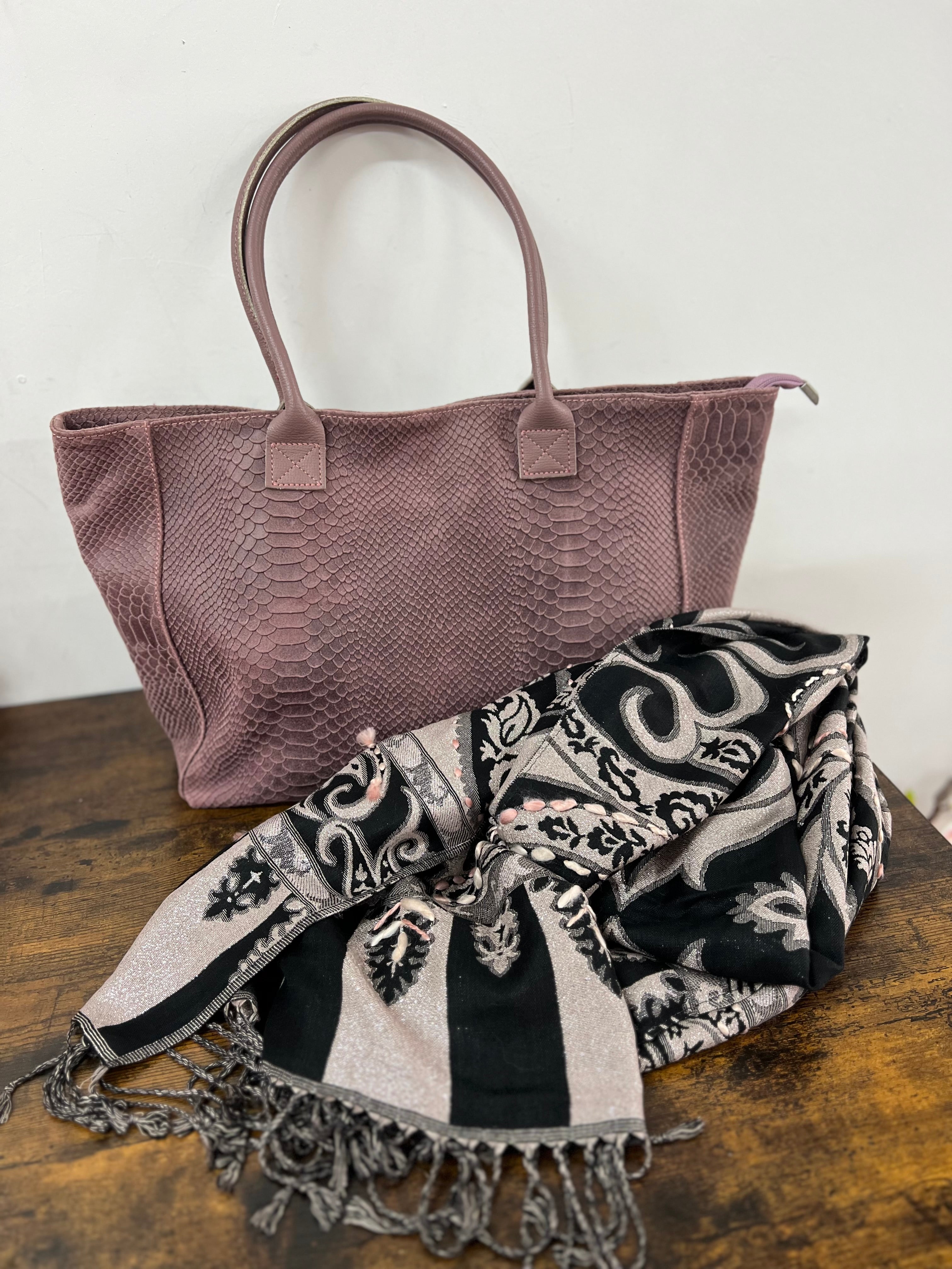 Tote bag cocco rosa antico e pashmina jacquard