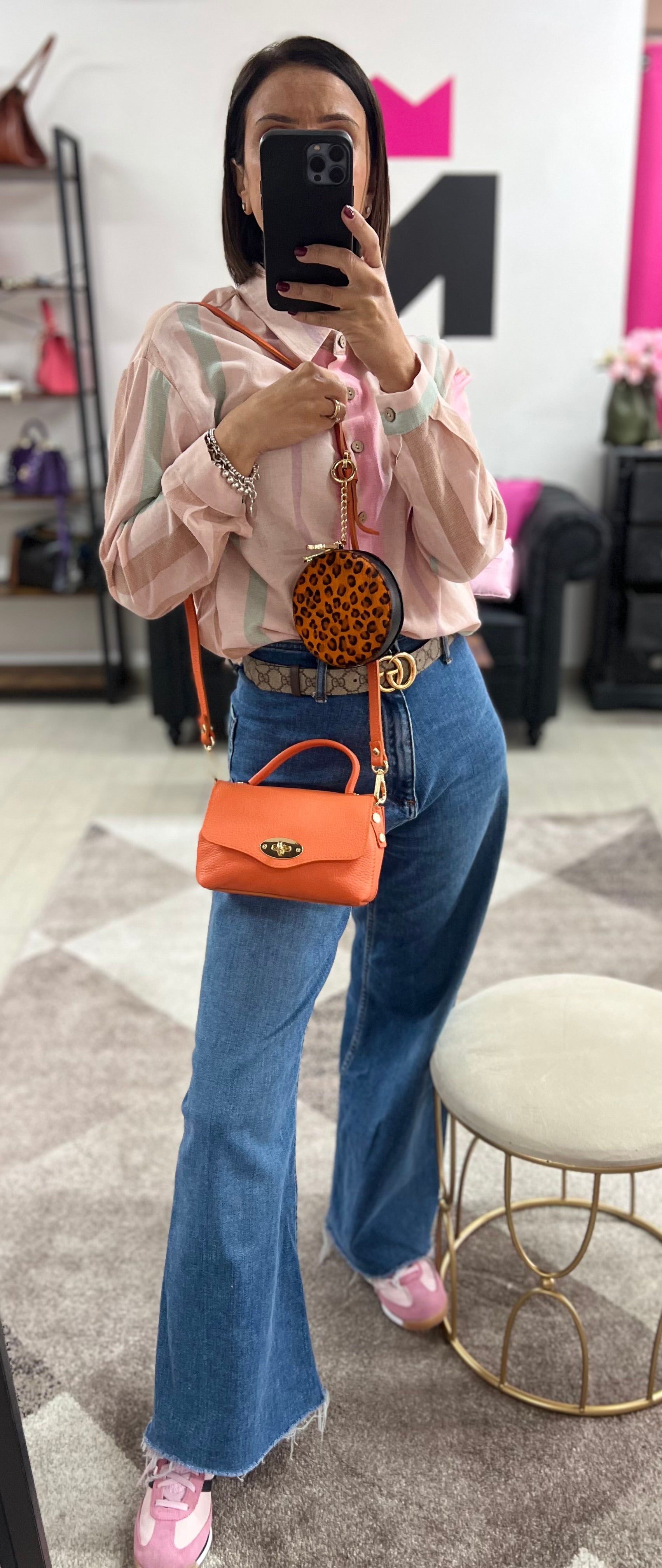 Country pocket arancio e rotondo zip cavallino