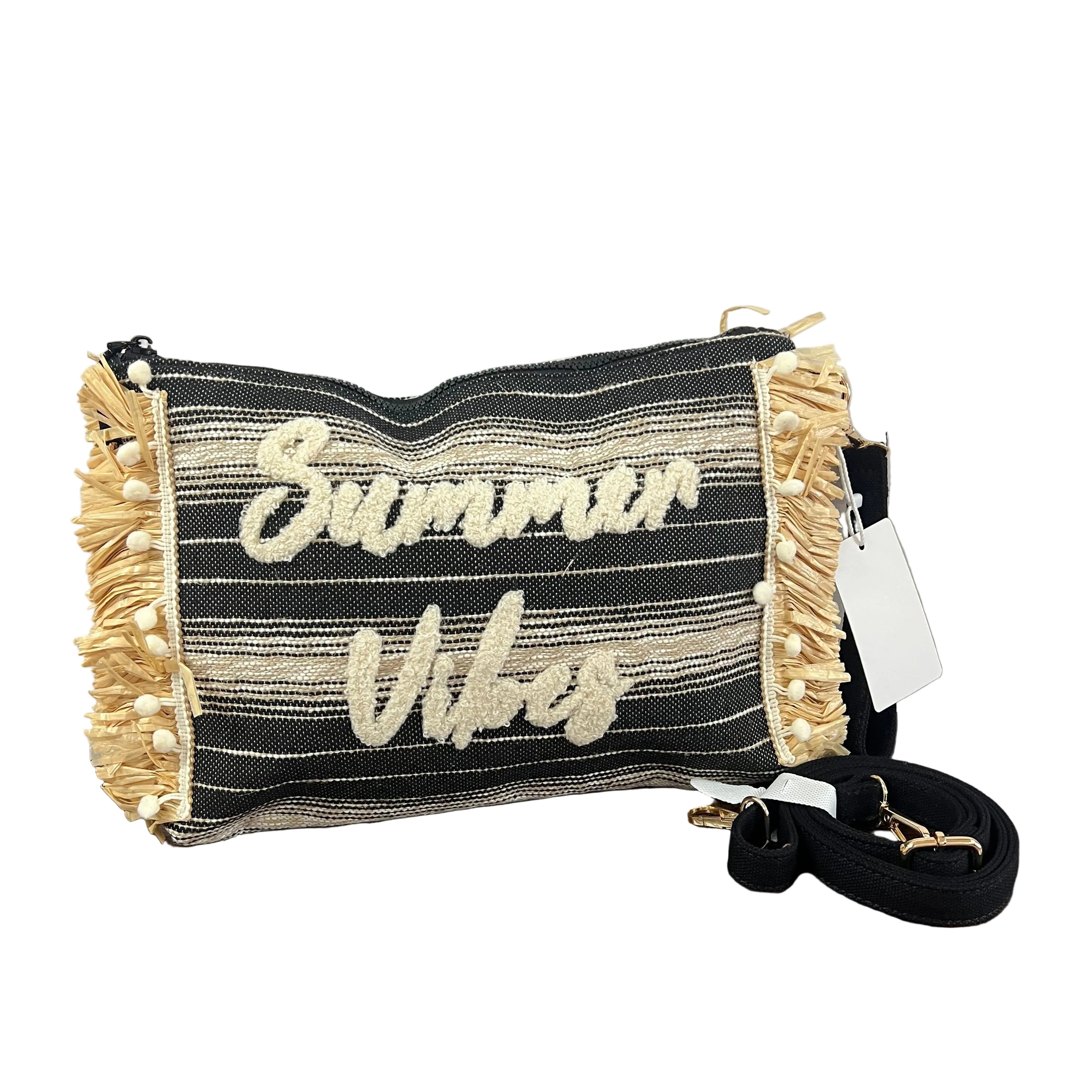 Pochette tessuto e rafia summer vibes nero