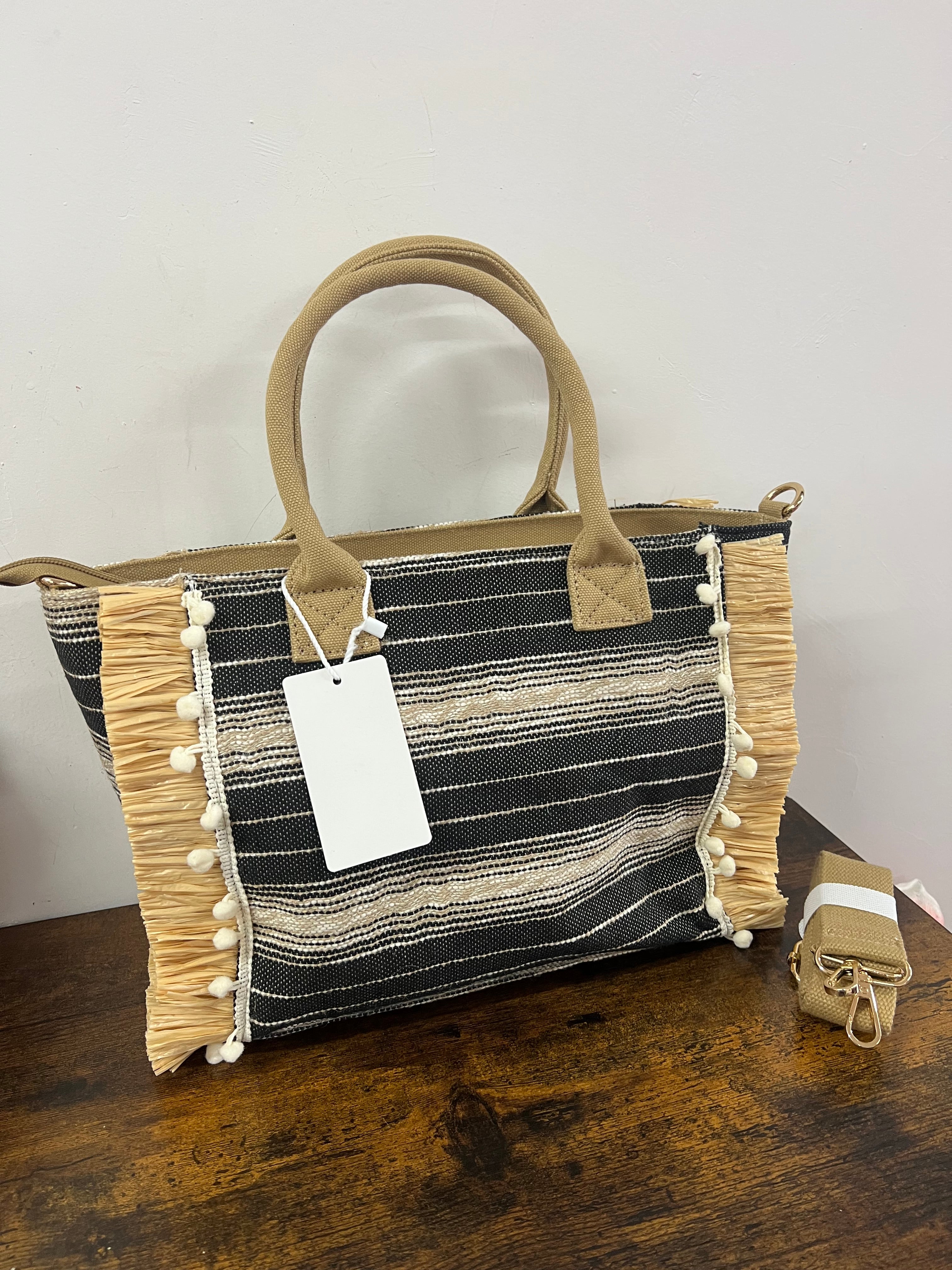 Shopper tessuto e rafia summer vibes grigio