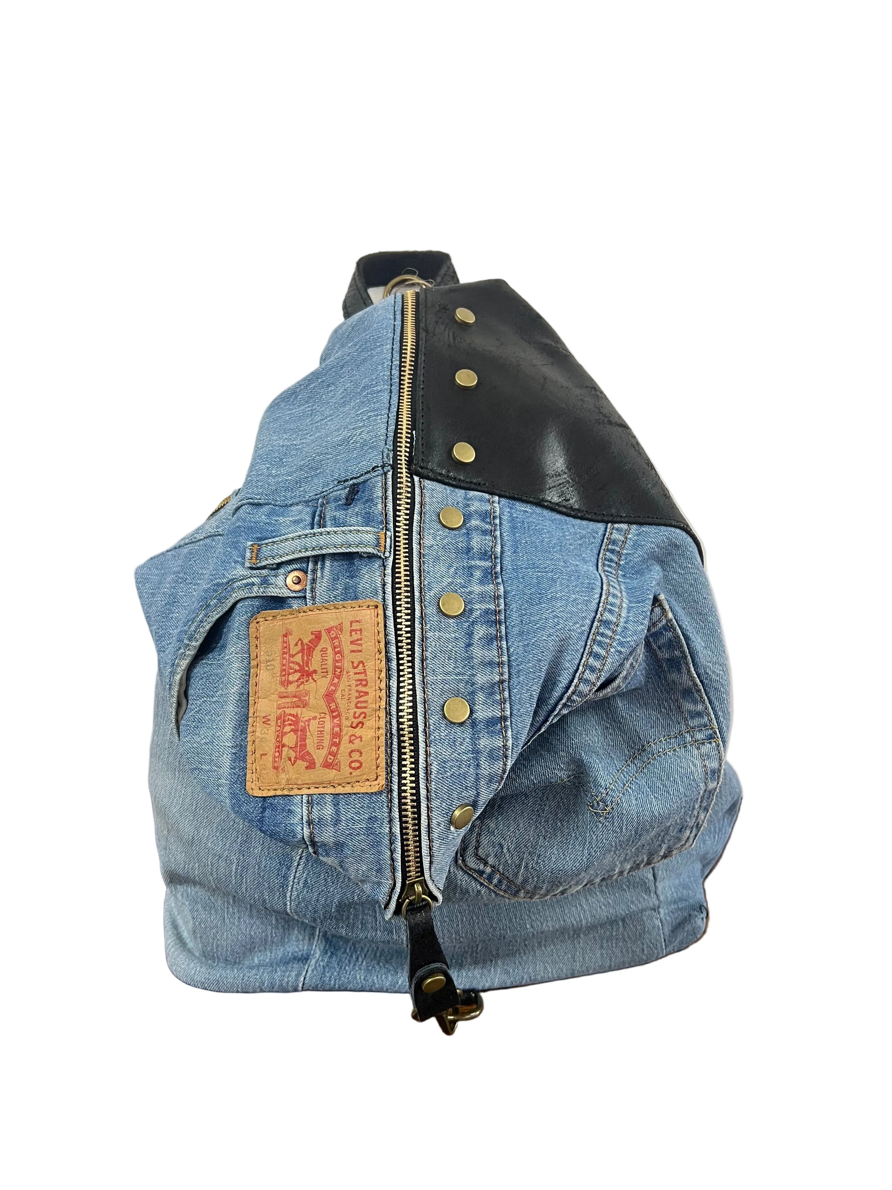 Zaino denim e pelle nero
