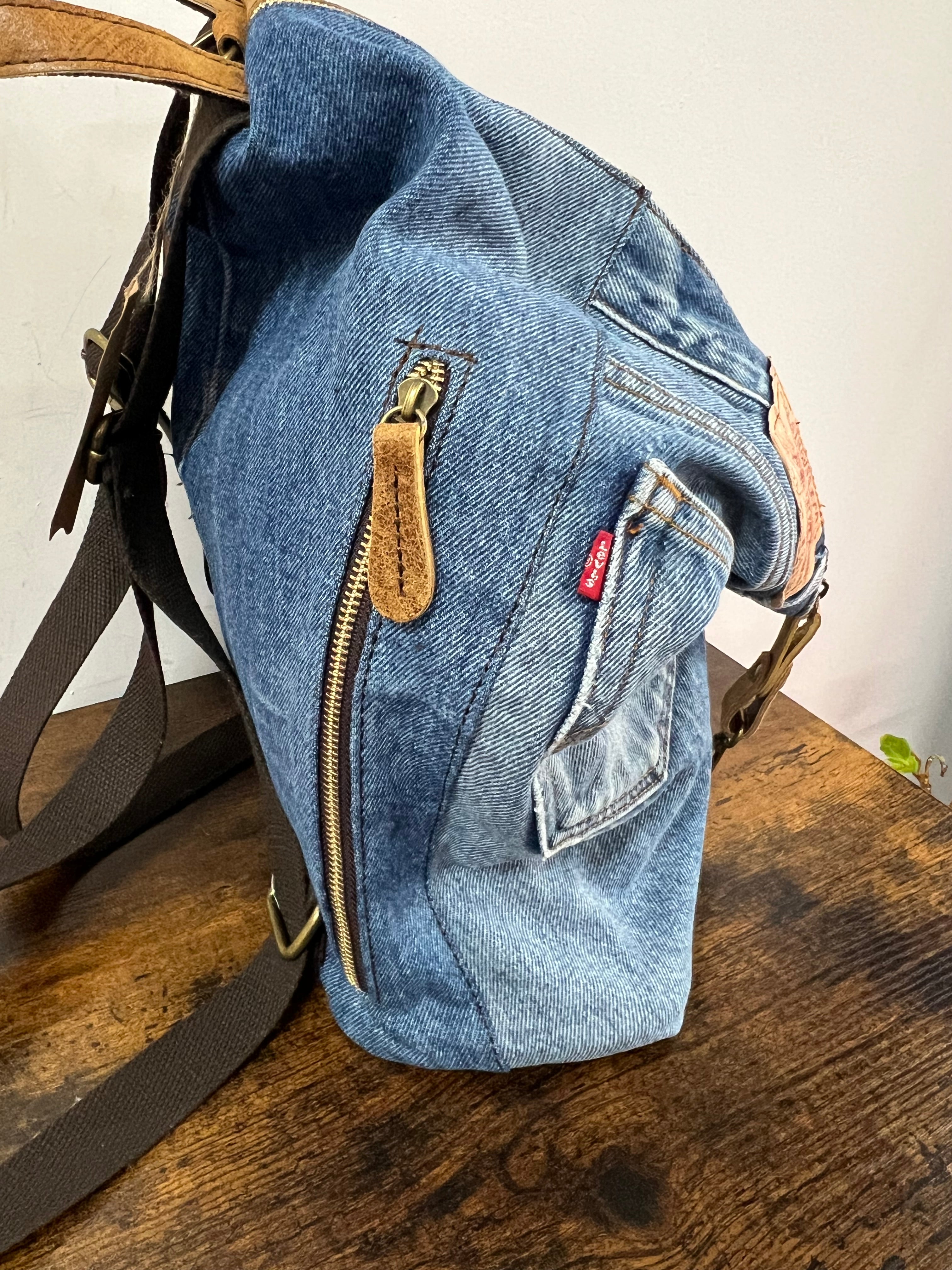 Zaino denim e pelle cuoio
