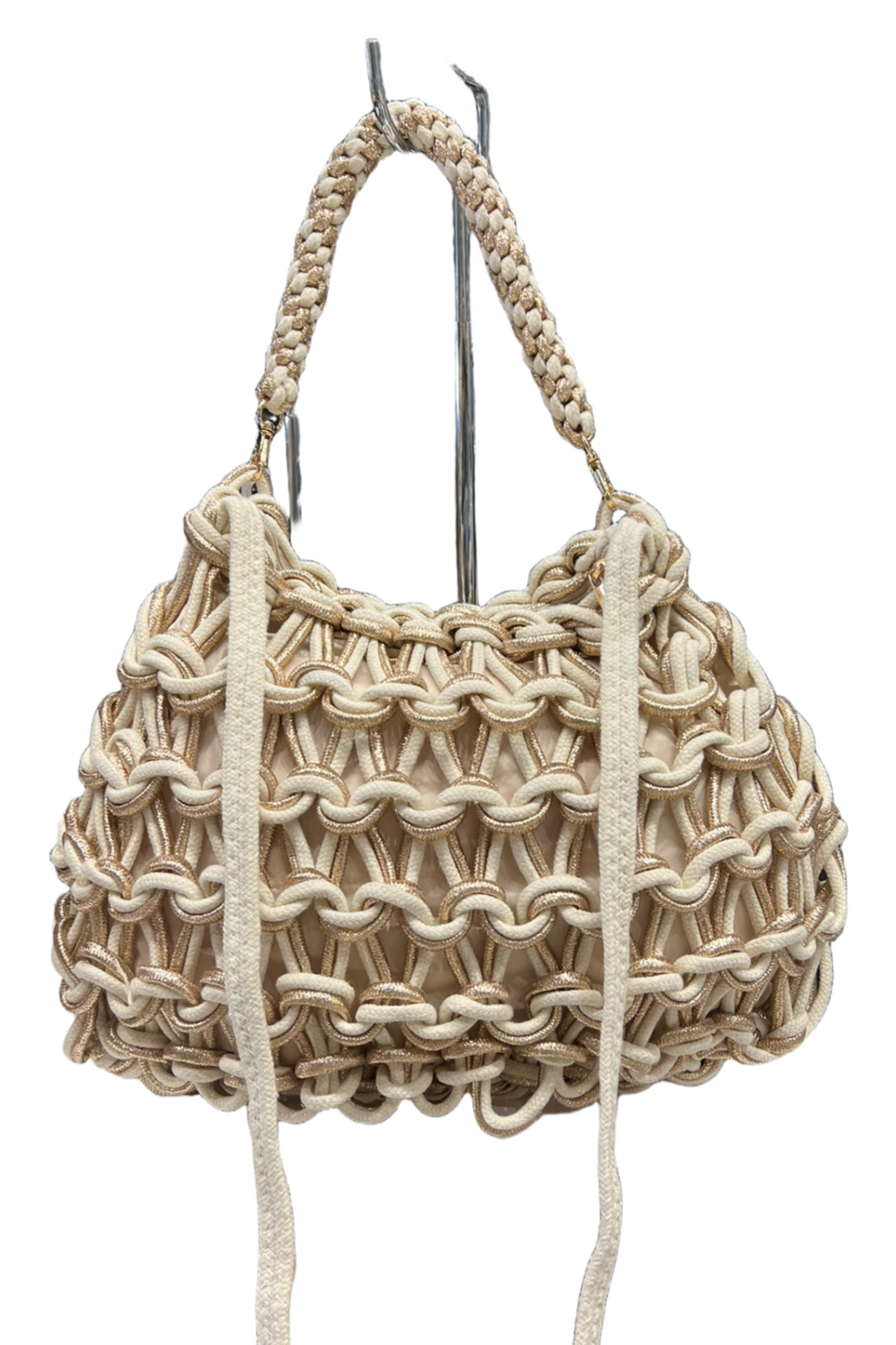 Shopper corda intrecciata panna e oro
