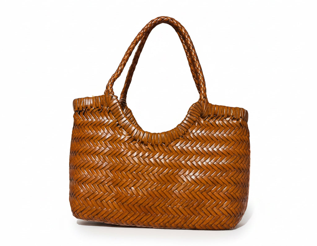 Basket mini intrecciata cuoio