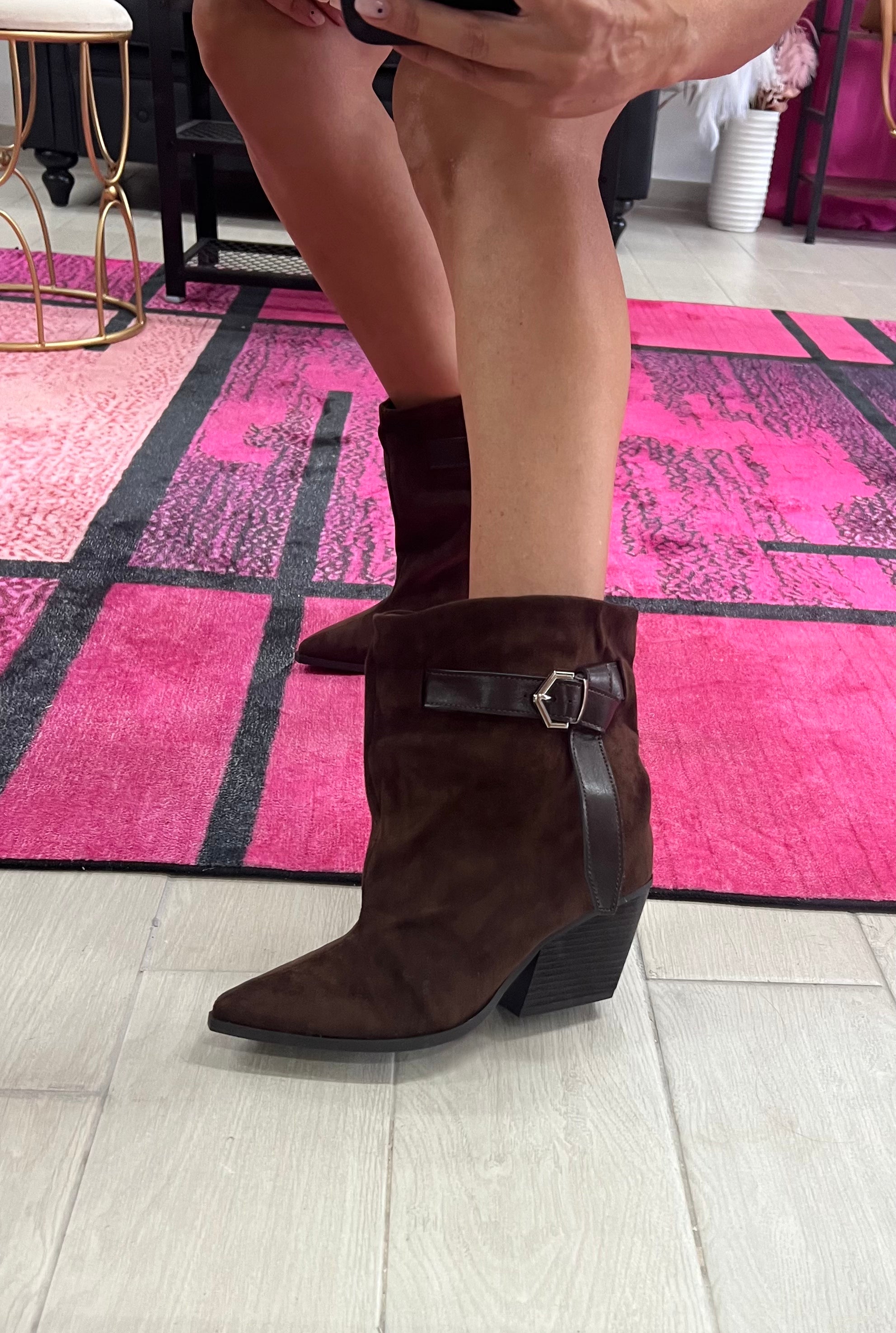 Texano suede fibbia cioccolato