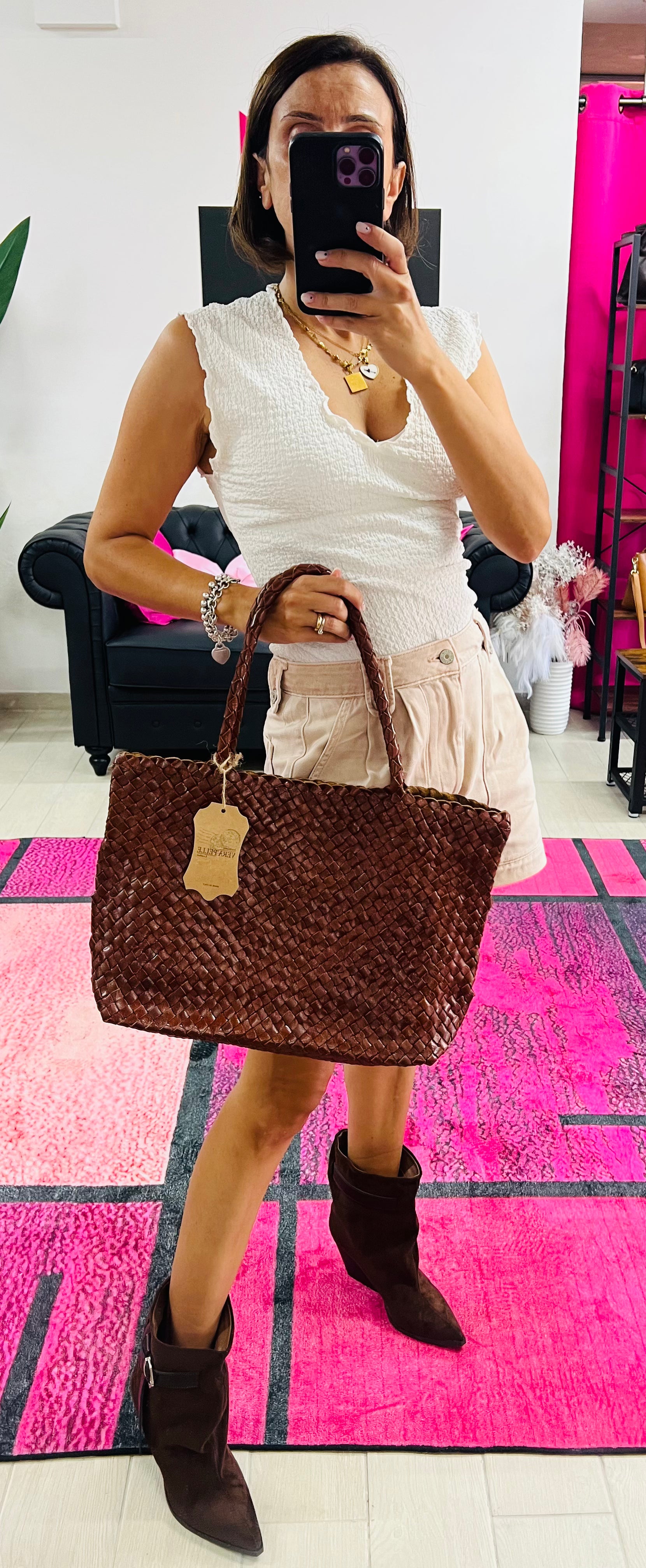 Basket intrecciata maxi cuoio
