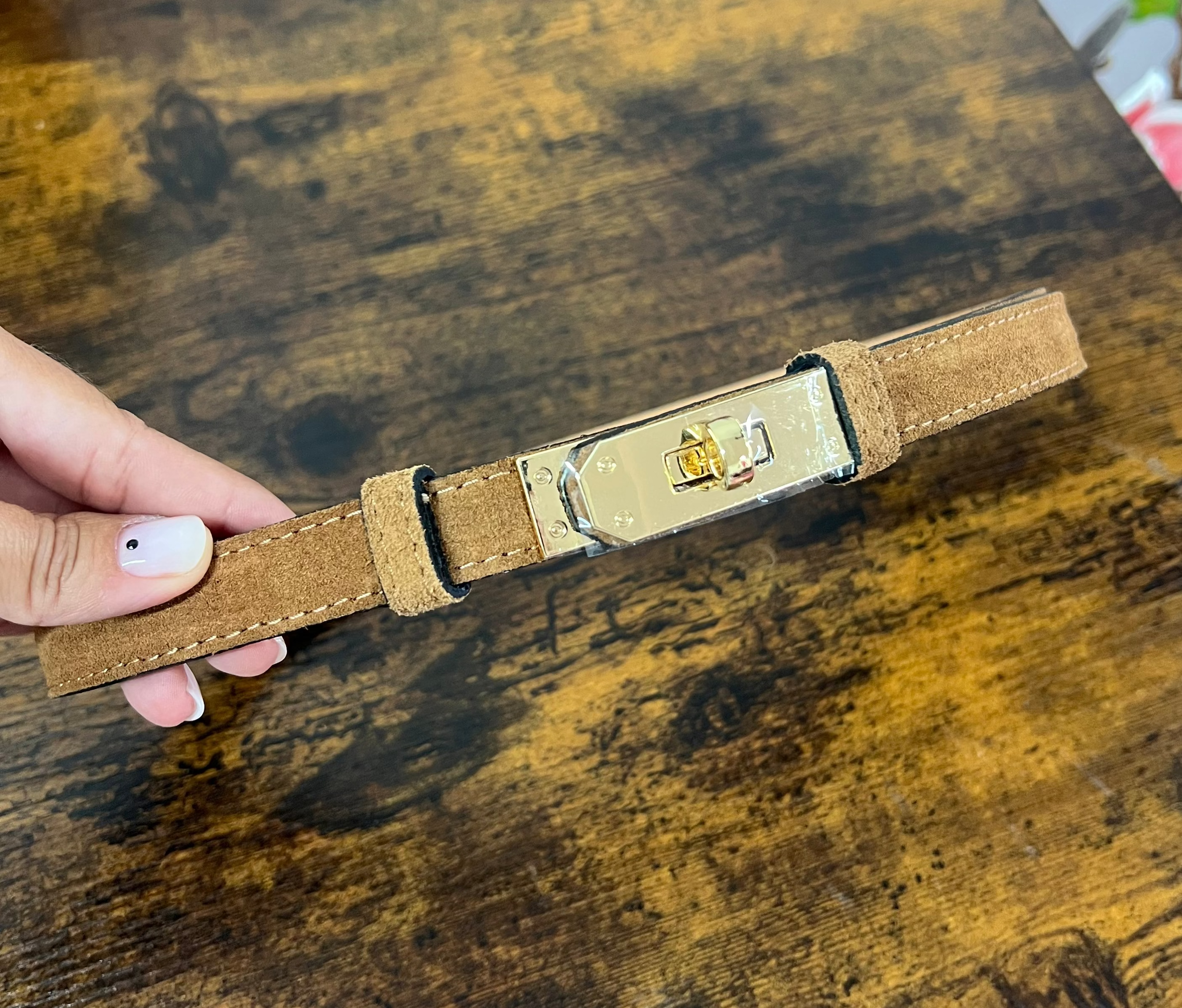 Cintura senza buchi suede cuoio