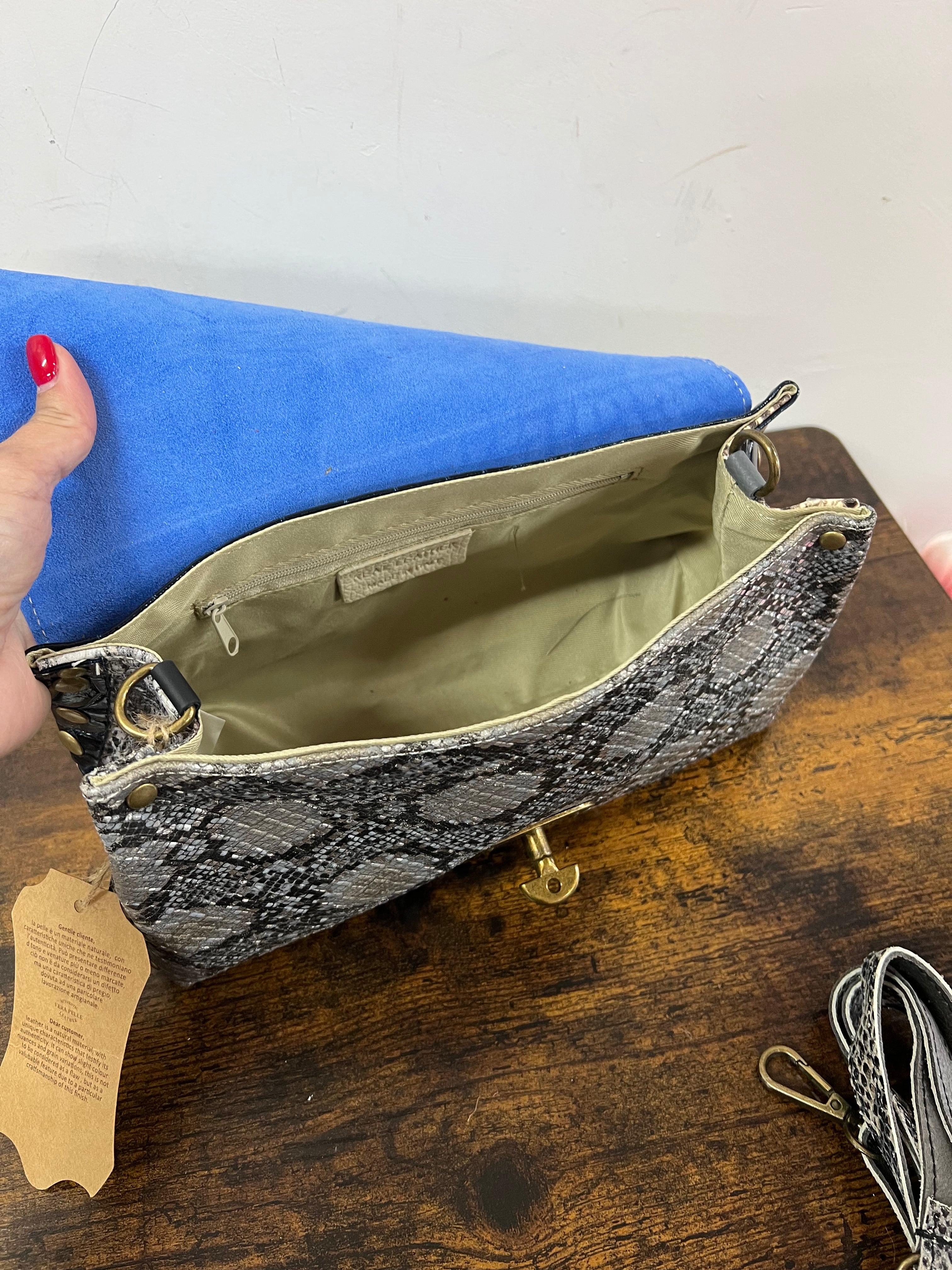 Country bag mini patchwork grey cocco vernice blu